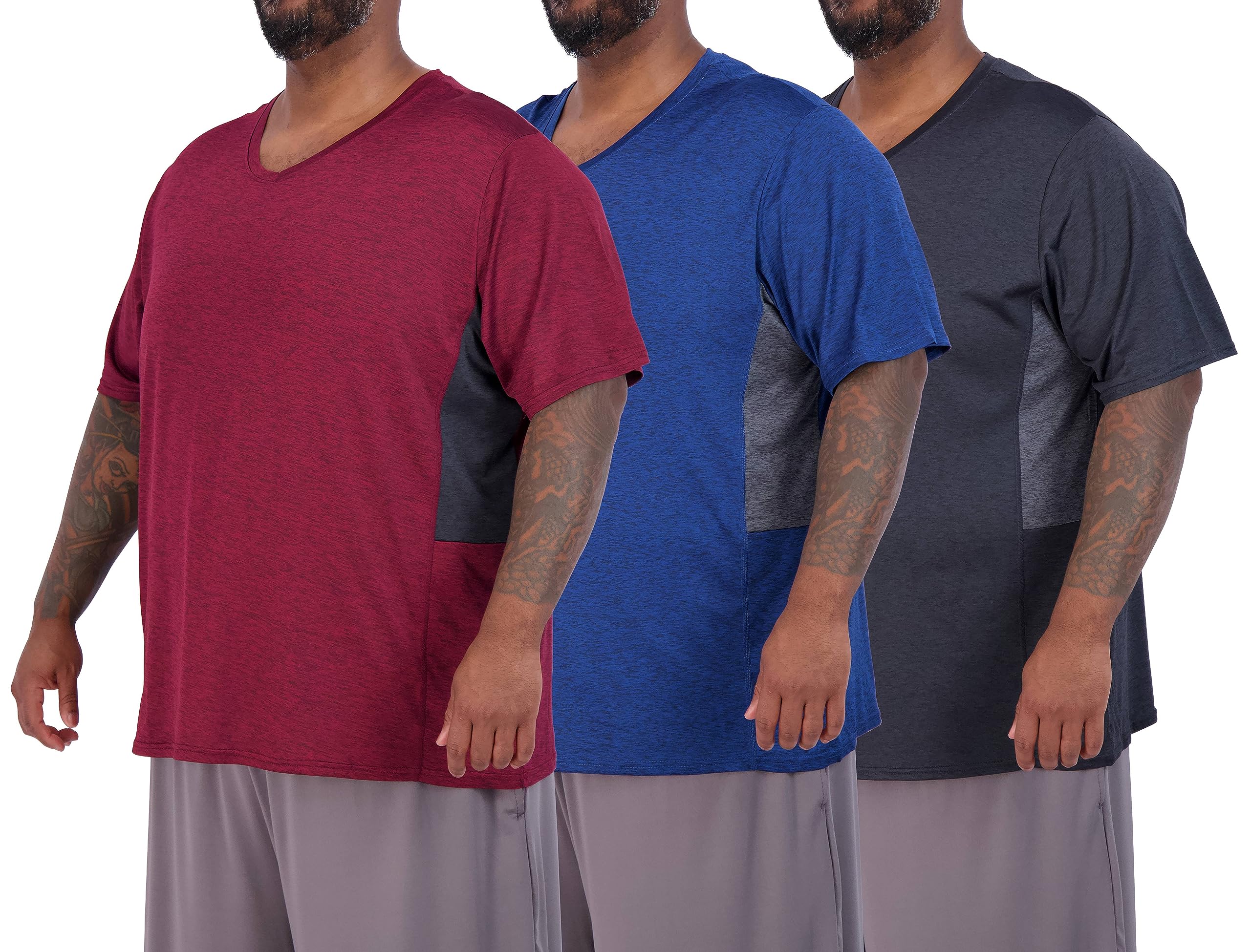 Real Essentials 3 Pack: Men's Big & Tall Short Sleeve V-Neck Athletic T-Shirt Dry-Fit Workout Shirts Moisture Wicking (3X-5X)