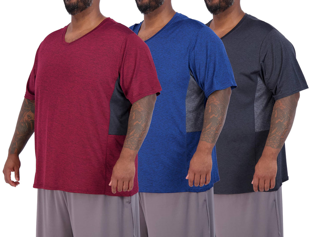 Real Essentials 3 Pack: Men's Big & Tall Short Sleeve V-Neck Athletic T-Shirt Dry-Fit Workout Shirts Moisture Wicking (3X-5X)