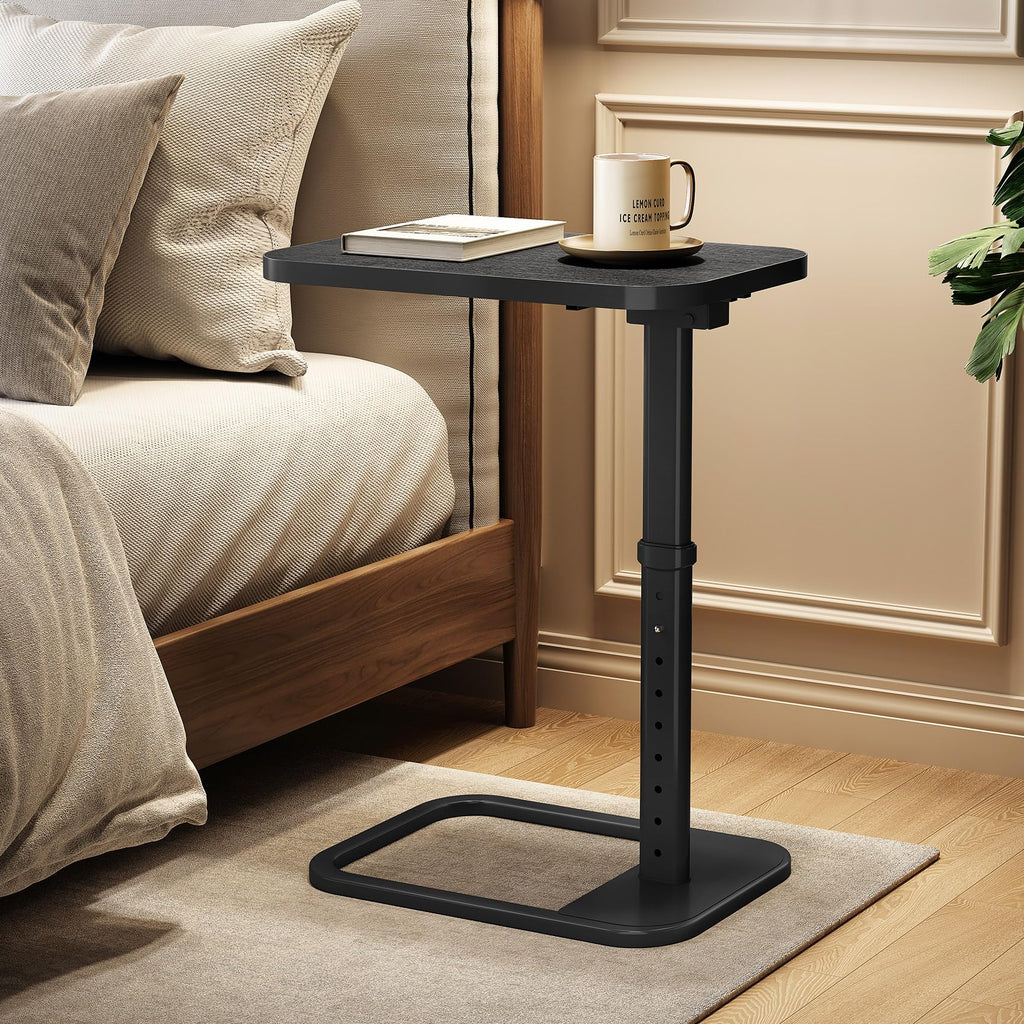 Kitstorack TV Tray Table, Adjustable Height & Rounded Metal Corners, Snack Table for Couch, Sofa, Bed, Chair, Living Room, C Shaped End Side Table for Eating, Dinner or Laptop, Small Spaces, Black