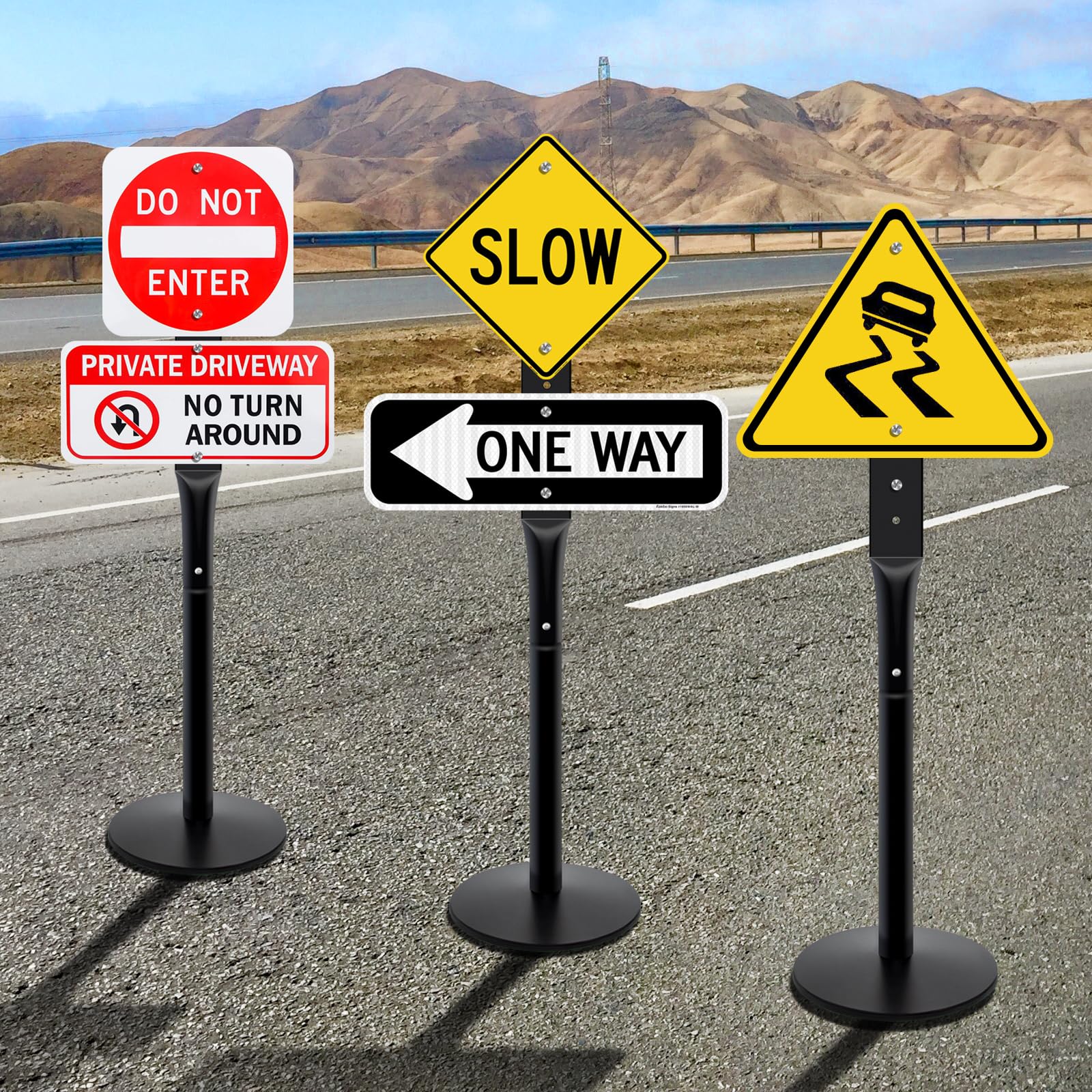 Heavy Duty Parking Sign Base Cast Iron 48" Parking Sign Post, Heavy Duty Cast Iron Sign Holder Base, Movable Sign Stand Suitable for Hanging Warning, Notice, Guiding Sign Display Stand (Black)
