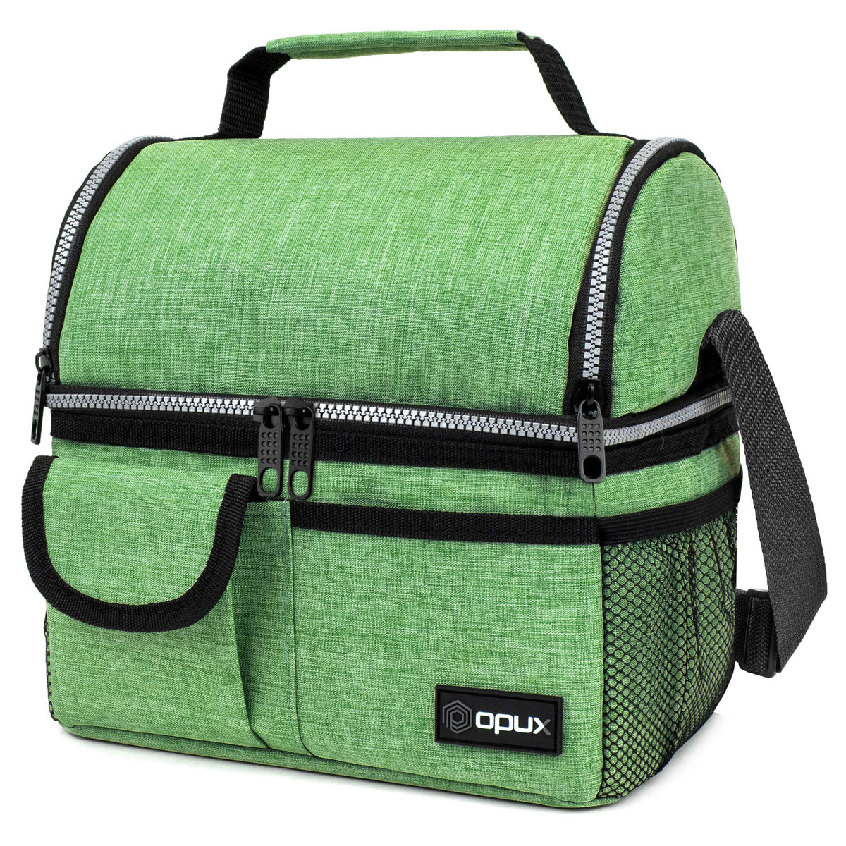 opux Insulated Lunch Bag Women Men, Dual Compartment Leakproof Lunch Box Adults Kids, Double Decker Meal Prep Bento Lunch Cooler Tote with Shoulder Strap for Work Office School Travel, Black