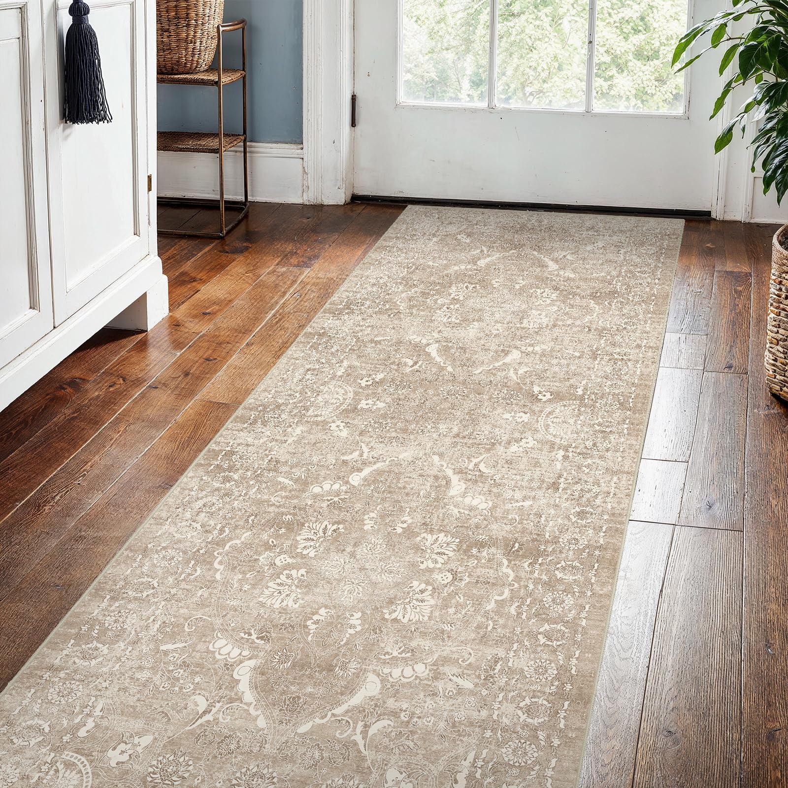 2x5 Washable Kitchen Runner Rug - Soft Low Pile Floral Animal Cat Print Rugs with Non-Slip Backing Waterproof Stain-Resistant Indoor Carpet for Hallway Entryway Bathroom Bedroom (Black)