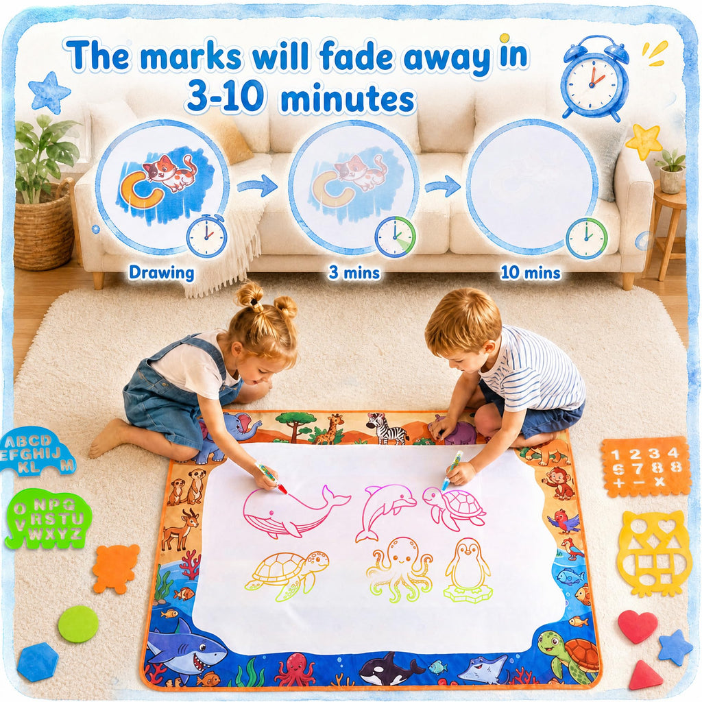 Aqua Water Doodle Mat - Kids Drawing Mat Toddlers Educational Toys for Age 3 4 5 6 7 8 Year Old Boys Girls Gifts - Neon Color Mat Doodle Board Writing Drawing Toys Holiday Christmas Birthday Gifts