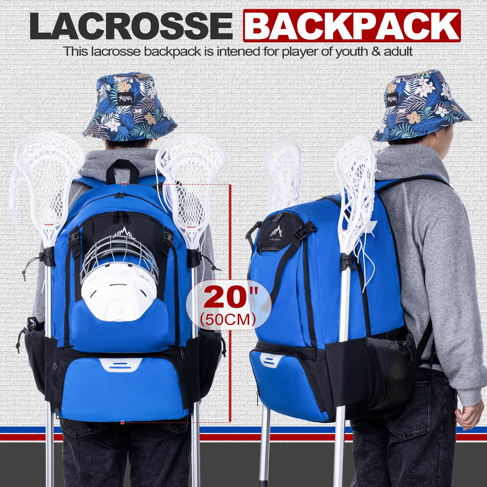 GoHimal Lacrosse Bag Extra Large Lacrosse Backpack with Tow Stick Holder
