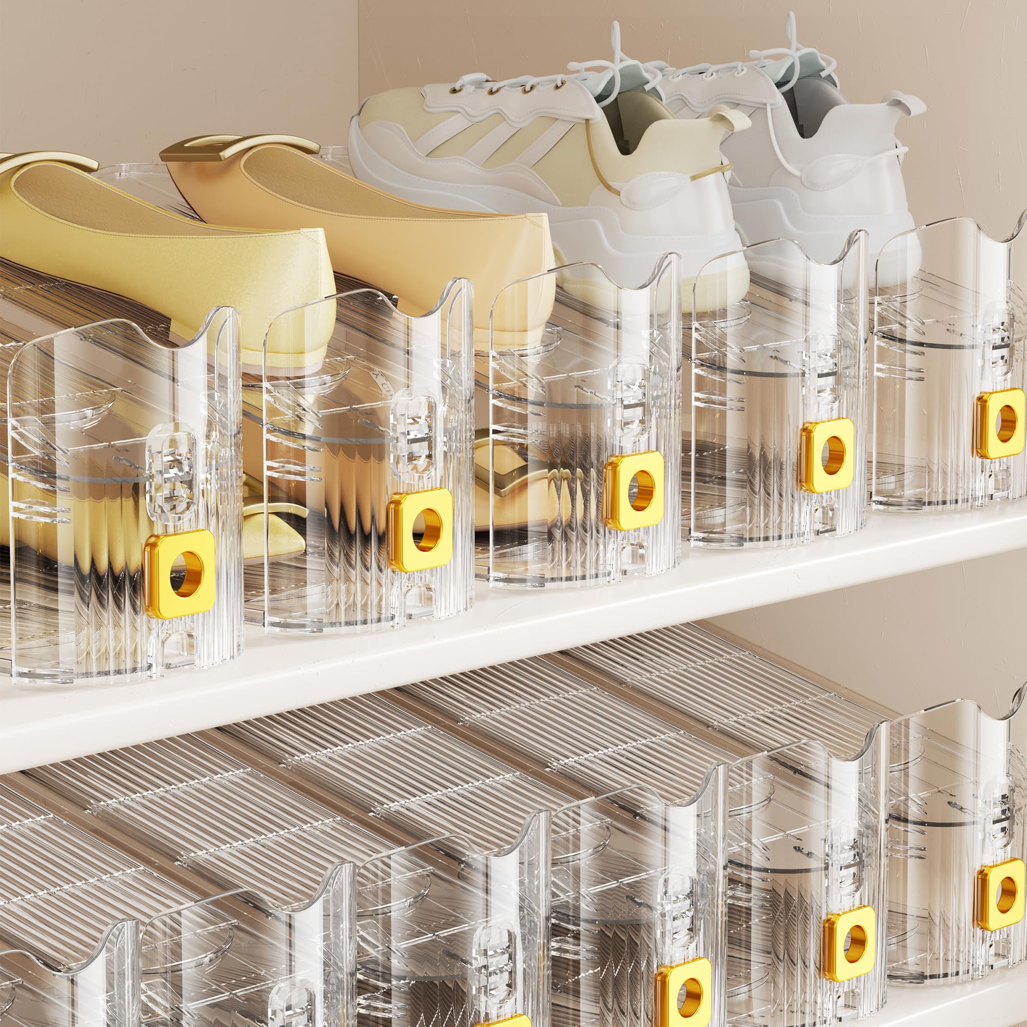 FENRUNXU Shoe Slots Organizer for Closet, Shoe Stacker Organizer Double Layer Stack Shoe Rack, Shoe Display Shelf 50% Space Saver Storage Holder for Closet, 12PACK