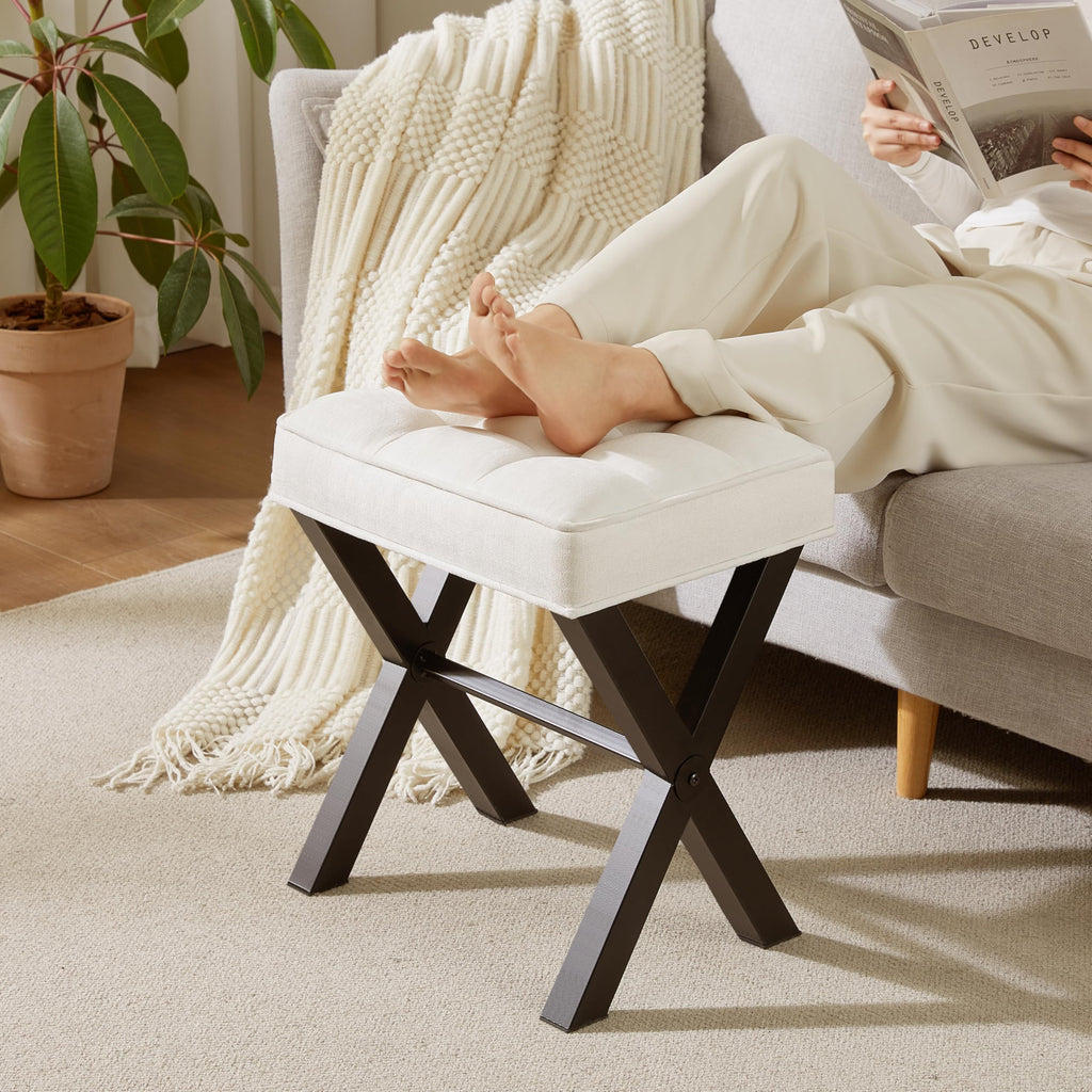 Royal Windsor Vanity Stool with Saddle Cushion, 18 Inch Makeup Vanity Chair for Living Room, Modern Foot Stool Ottoman Piano Bench,Small Upholstered Bench for Bedroom, Beige