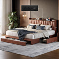 ANCTOR King Bed Frame with 3 Storage Drawers, Storage Headbord with Charging Station, Platform Bed Frame for Bedroom, Living Room, No Box Spring, Faux Leather, Brown