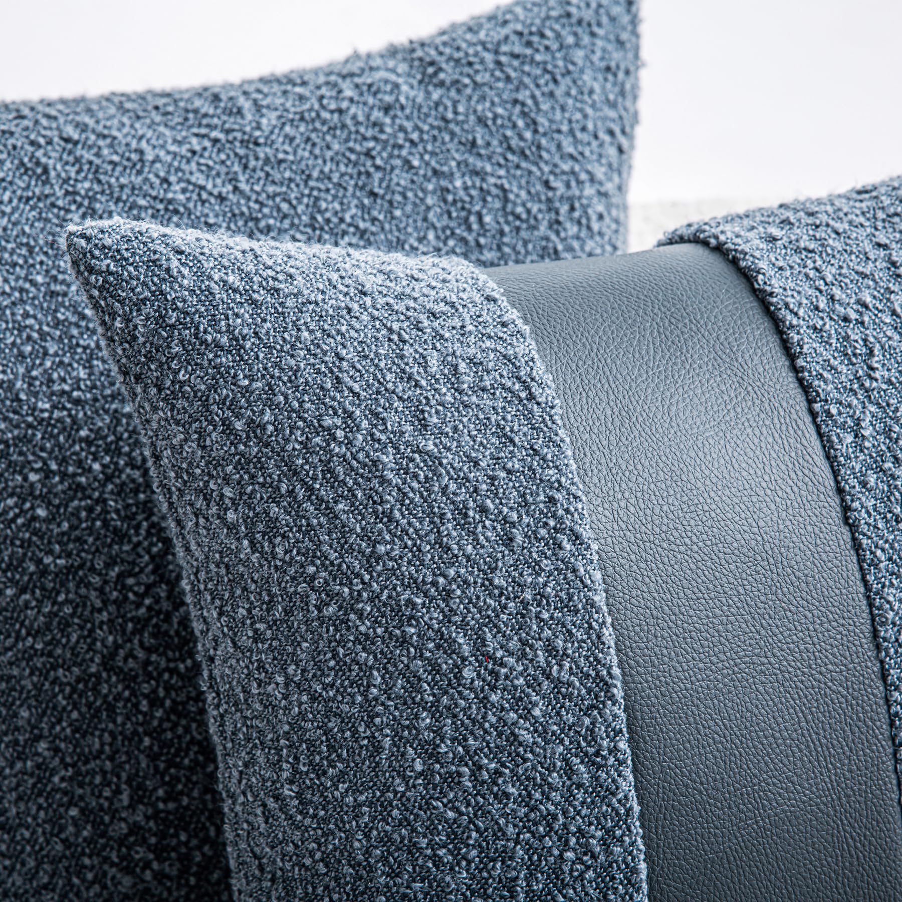 18"x18" Charcoal Black Boucle Throw Pillow Covers with Faux Leather Accents Set of 2 Fluffy Textured Decorative Pillow Cases for Couch Bed Boho Farmhouse Square Cushion Covers for Nordic Home