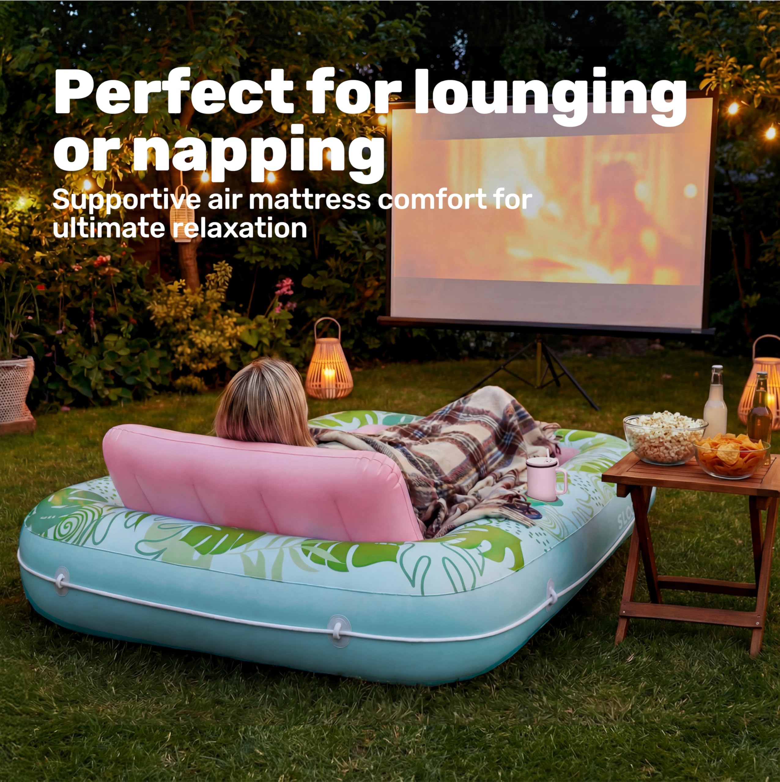 SLOOSH Inflatable Tanning Pool Lounger Float, 85" x 57" Extra Large Pool Floats Adult with Pillow, 4 in 1 Suntan Tub Raft Floatie,Sunbathing Bed Lounge for Water Blow Up Ball Pit Party Gifts, XL-Blue