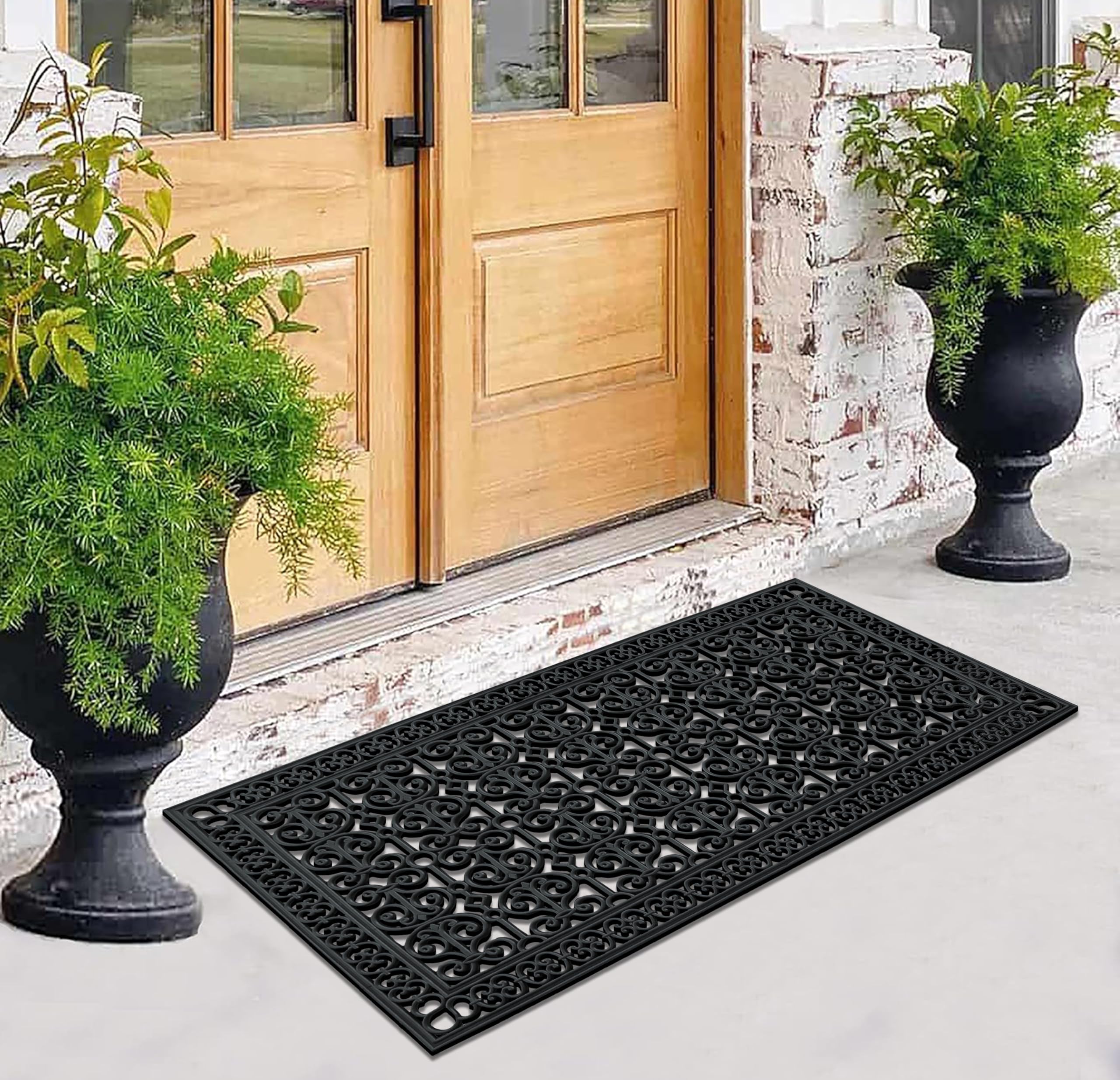 A1 Home Collections 19-LB Heavy Duty Rubber Doormat 24"×57" - Won't Blow Away | Outside Front Door Mat, Mud Dirt Scraper, Non-Slip Drainage Mat for Entryway Patio Garage, All-Weather, 100% Rubber Mats