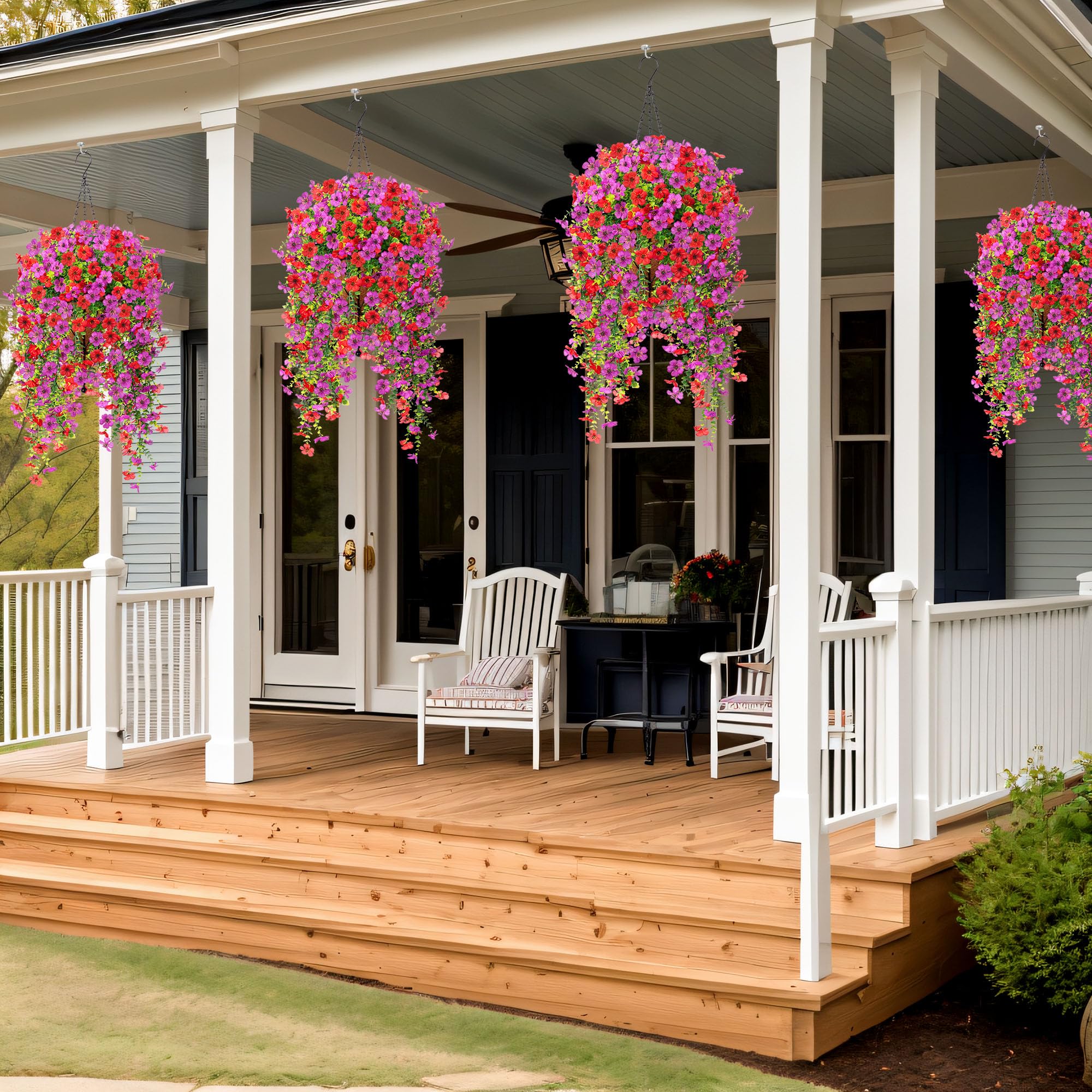 Ammyoo Artificial Hanging Flowers for Outdoors Faux Plants Spring Summer Decoration, 2 Pack Silk Colorful Daisy Realistic Fake Outdoor Flowers UV Resistant Porch Patio Window Yard Decor(Blue)