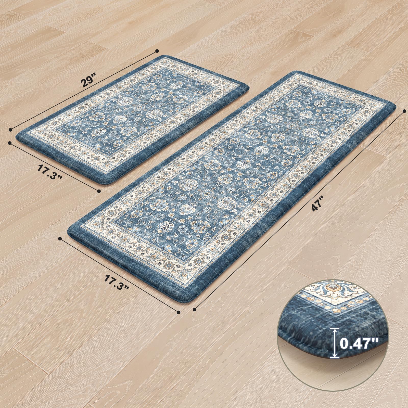 KIMODE Anti Fatigue Kitchen Mats 17"x47"+17"x29", Farmhouse Kitchen Rugs Sets of 2, Cushioned Non Skid Kitchen Mats for Floor, Comfort Kitchen Floor Mats for Sink Laundry Desk Black