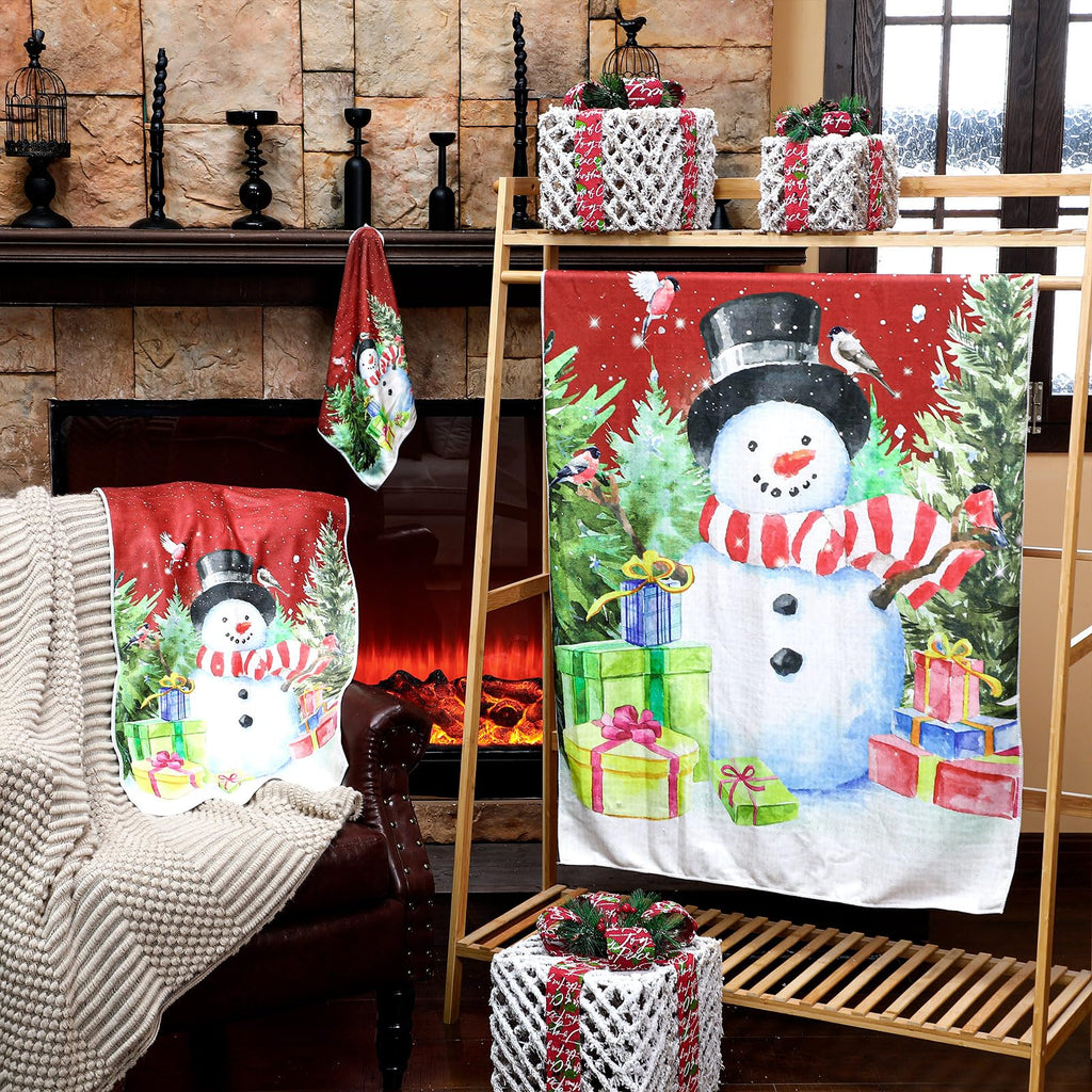 Preboun 3 Pack Christmas Gnome Bathroom Towels Set - Christmas Tree Hand Towels, Winter Snowflake Bath Towels, Soft Absorbent Dish Towels for Bathroom, Kitchen, Home, Hotel, Beach, Gym, Spa
