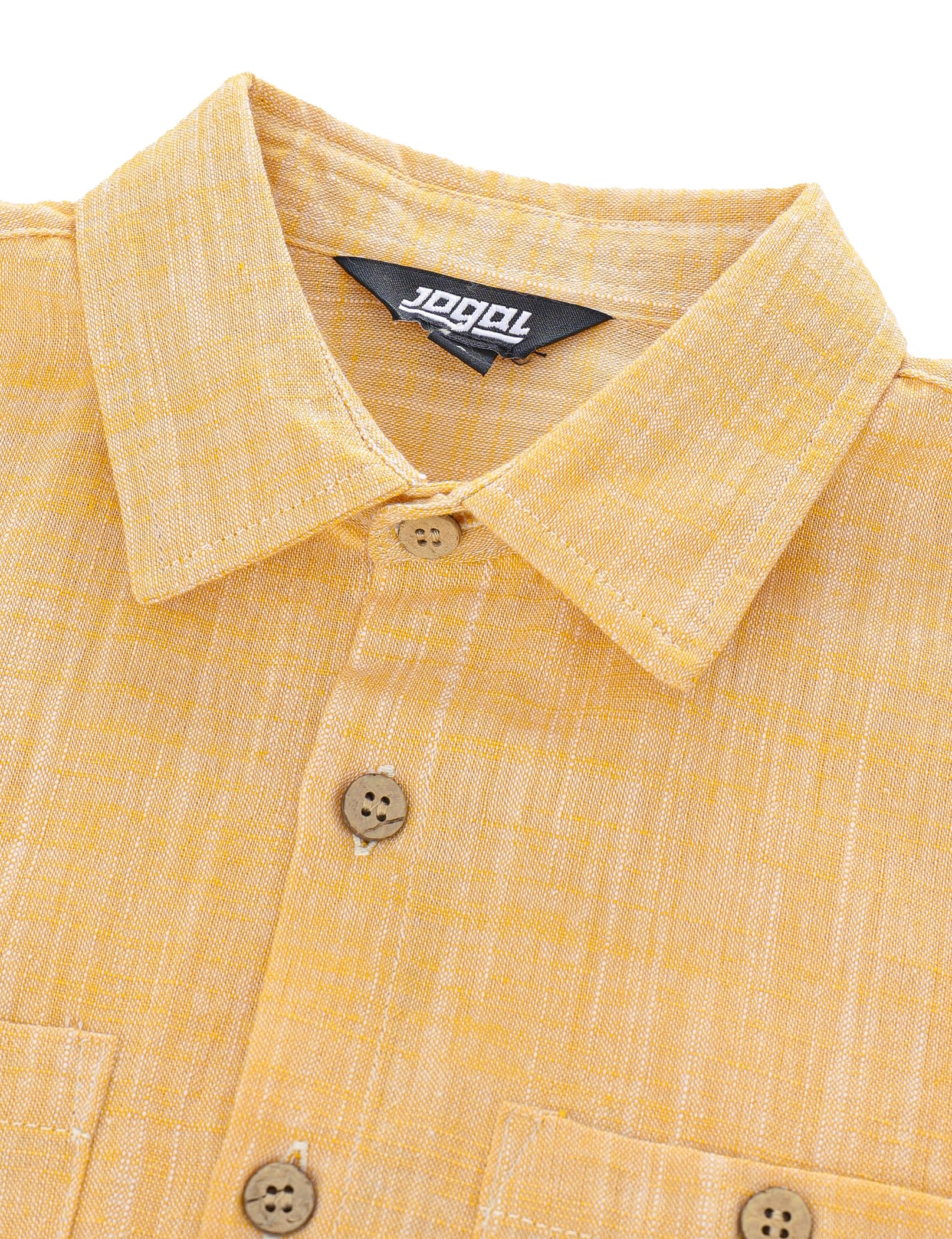 JOGAL Boys Chambray Shirts Short Sleeve Button Down Casual Cotton Woven Shirt with Two Pockets for Kids 6-14 Years