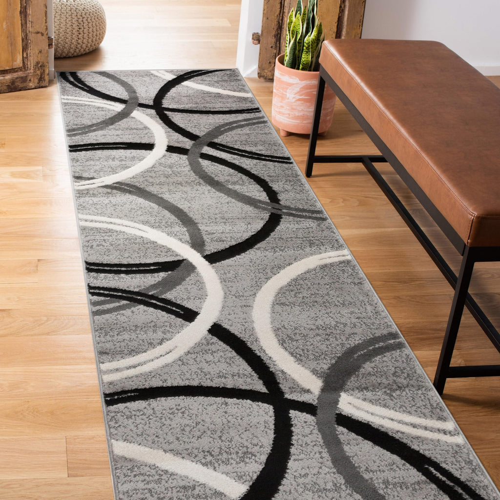 Rugshop Modern Wavy Circles Design Accent Rug, Carpet with Jute Backing for Entryway, Kitchen, or Pet Area, Black, 2' x 3'