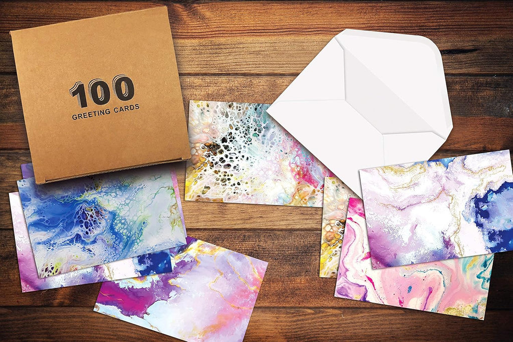 Better Office Products 100-Pack All Occasion Greeting Cards, Assorted Blank Note Cards, 4 x 6 inch, 5 Abstract Art Designs, Blank Inside, with Envelopes, 100 Pack