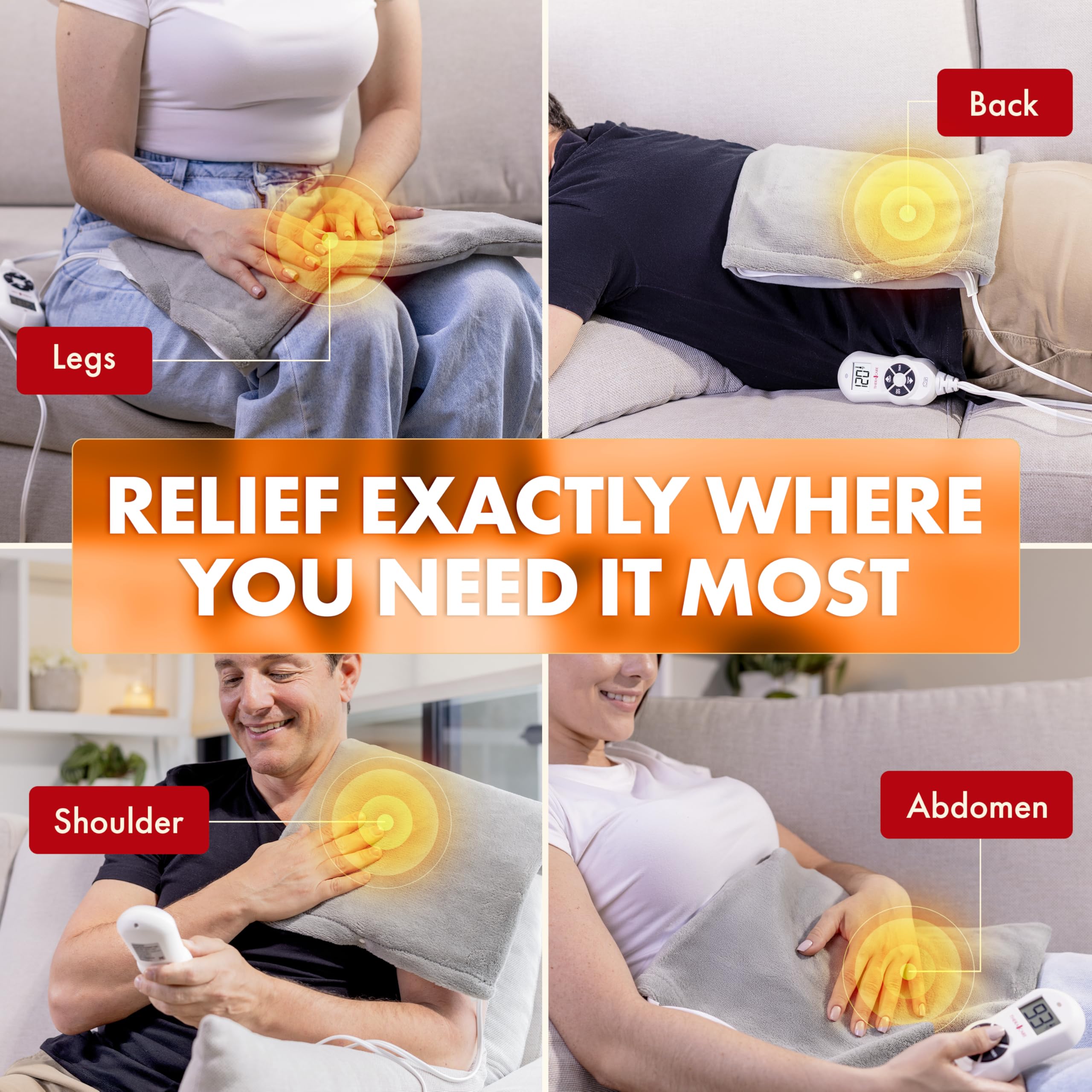 TheraCare Electric Heating Pad | Dry Heat Therapy | 4 Adjustable Heat Settings | 12" x 15" | Comfortable, Soft & Durable
