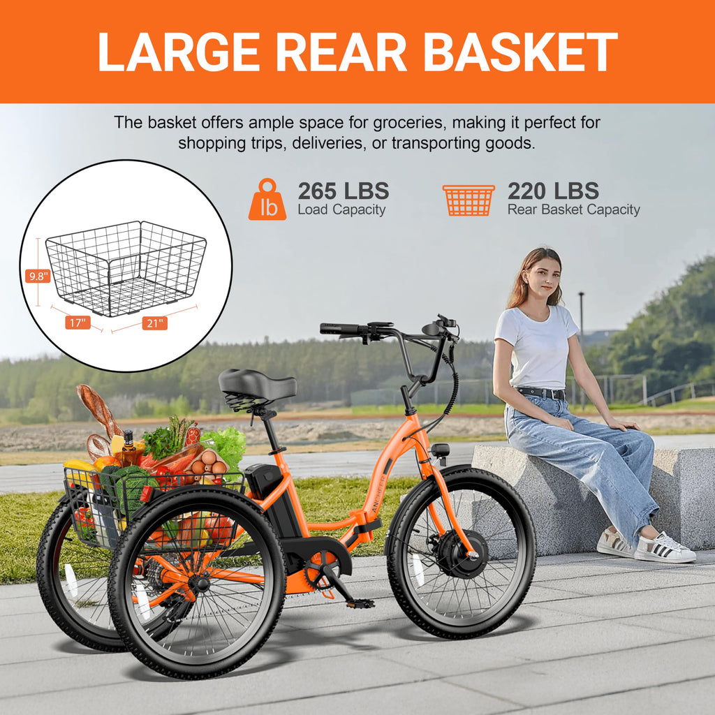 ANCHEER Electric Tricycle for Adults, Peak 600W Folding Electric Trike, 24" 499Wh Ebike for Seniors, 15.5MPH Electric Bike, Removable Battery, 3 Wheel, LCD, Rear Differential, Basket