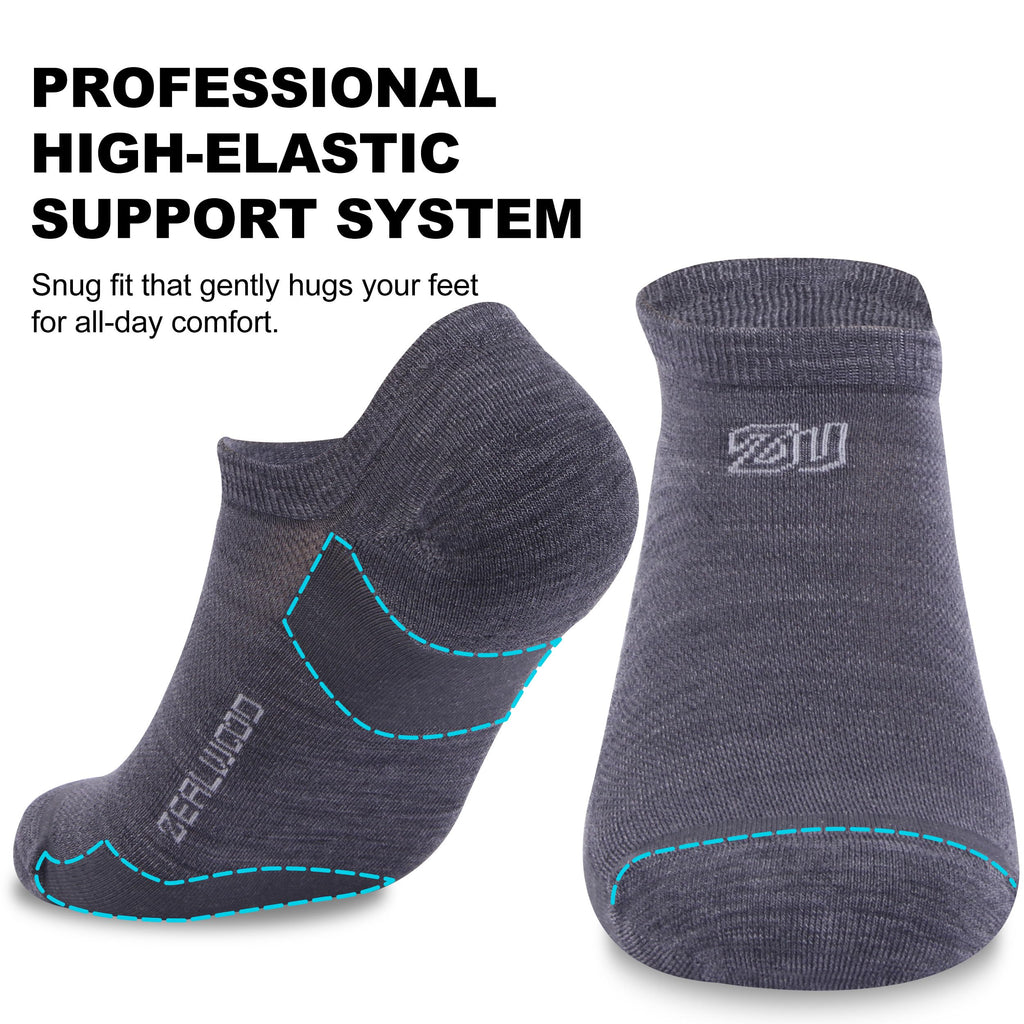 No Show Athletic Socks, ZEALWOOD 3 Pairs Merino Wool Ultra-Light Running Tennis Golf Socks for Men Women