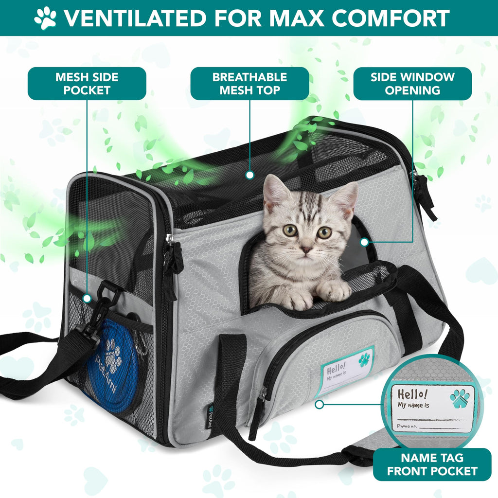 PetAmi Airline Approved Pet Carrier for Cats & Small Dogs, Soft Sided TSA Travel Carrier Bag with Sherpa Bed, Breathable Mesh Ventilation, Collapsible Bowl, Fits Under Seat, Up to 18 lbs, Small Black