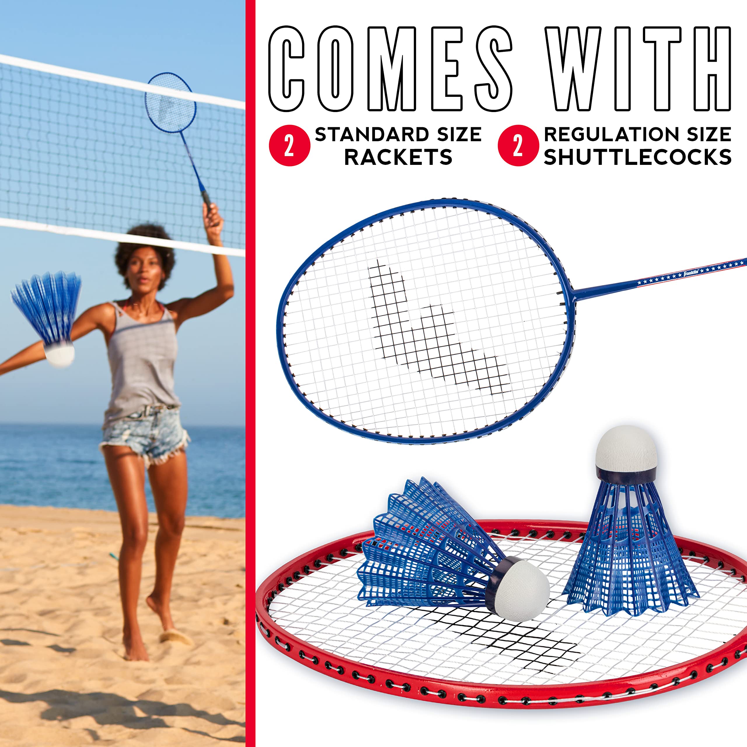 Franklin Sports Badminton Racket + Birdie Set - Replacement Badminton Equipment for Kids + Adults - 2 Player - 4 Player Badminton Racket Sets