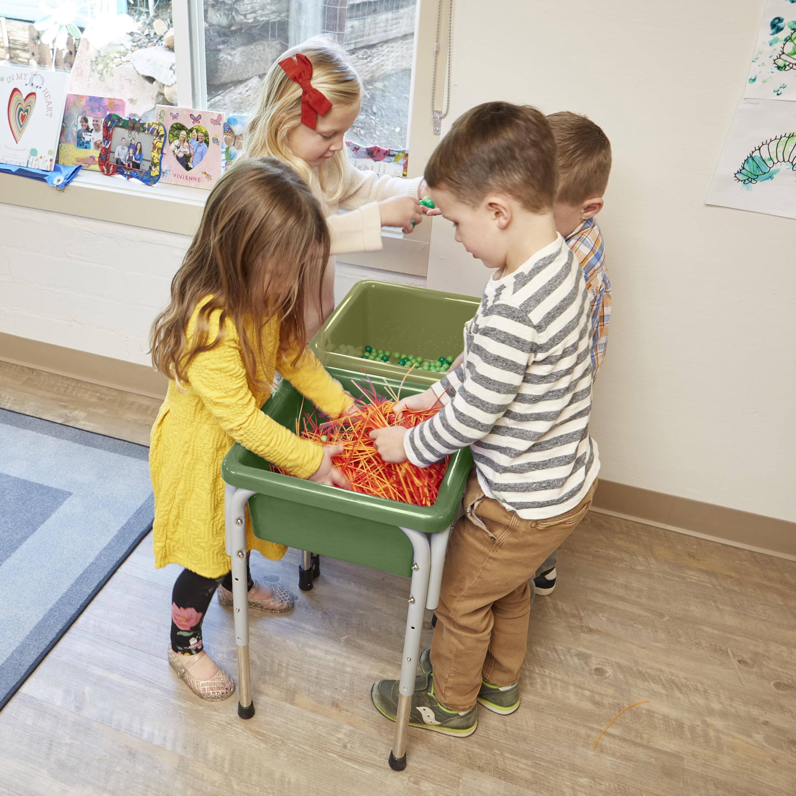 ECR4Kids 2-Station Sand and Water Adjustable Play Table, Sensory Bins, Blue/Red