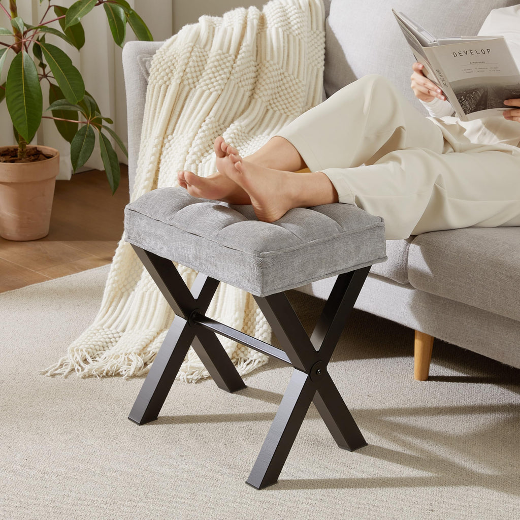 Royal Windsor Vanity Stool with Saddle Cushion, 18 Inch Makeup Vanity Chair for Living Room, Modern Foot Stool Ottoman Piano Bench,Small Upholstered Bench for Bedroom, Beige