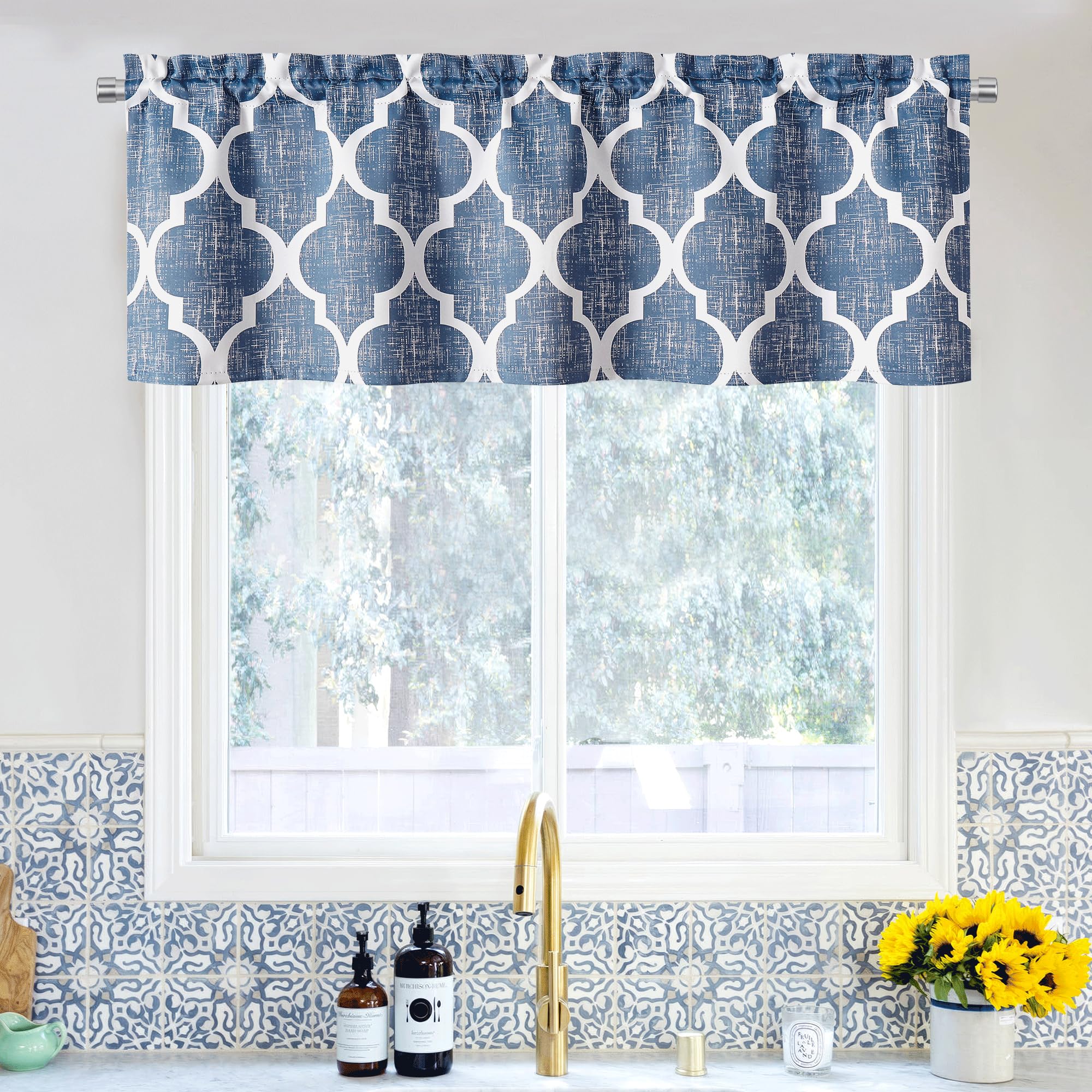Beauoop 100% Blackout Curtains 45 Inches Long 2 Panels for Bedroom Living Room Aqua Grey Moroccan Geo Room Darkening Thermal Insulated Soundproof Grommet Top Window Treatments Drapes, 50x45 Set of 2