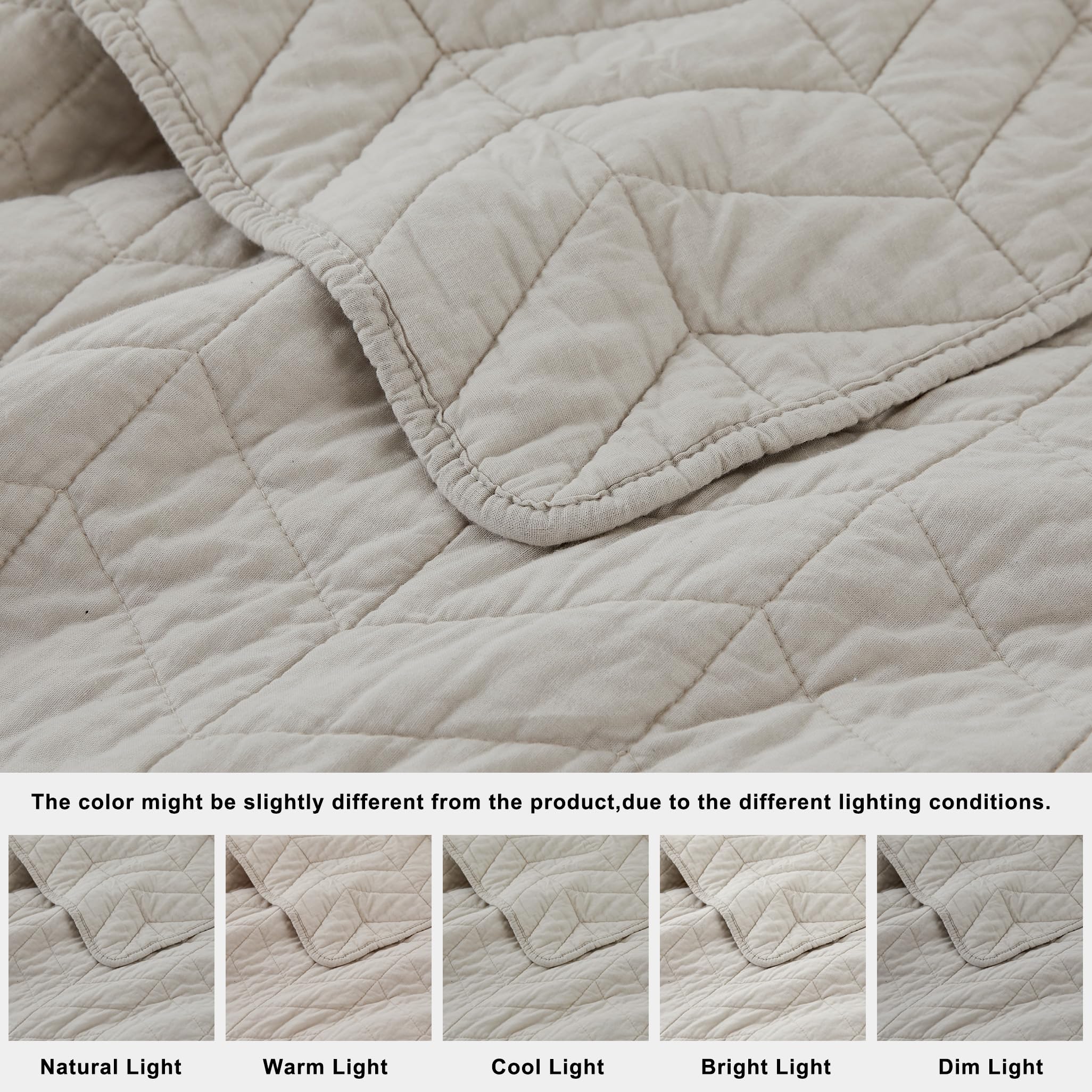 palassio Beige Cotton Quilt Twin Size Bedding Sets with Pillow Sham, White Lightweight Soft Bedspread Coverlet, Tan Cream Quilted Comforter Bed Cover for All Season, 2 Pieces, 68x86 inches