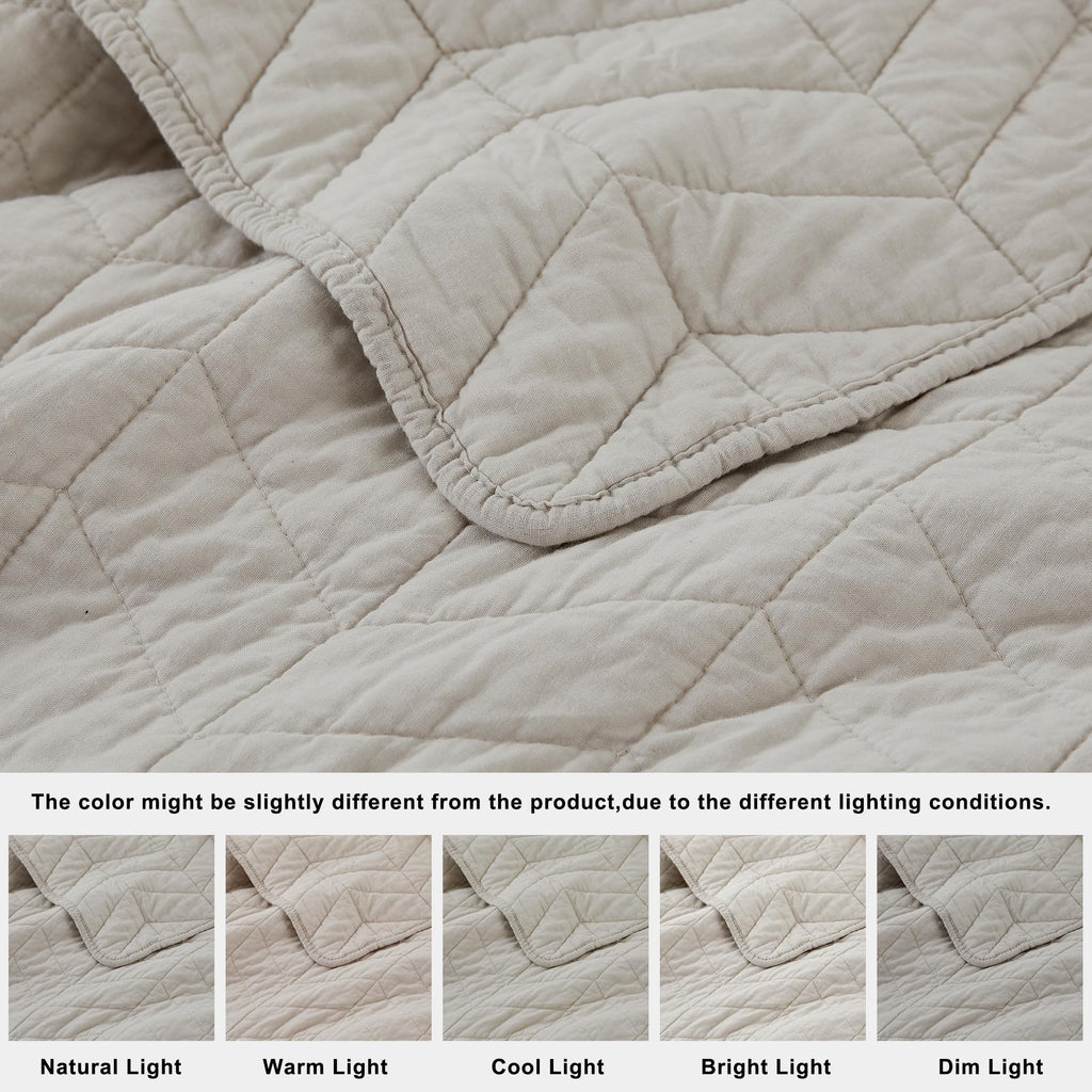 palassio Beige Cotton Quilt Twin Size Bedding Sets with Pillow Sham, White Lightweight Soft Bedspread Coverlet, Tan Cream Quilted Comforter Bed Cover for All Season, 2 Pieces, 68x86 inches