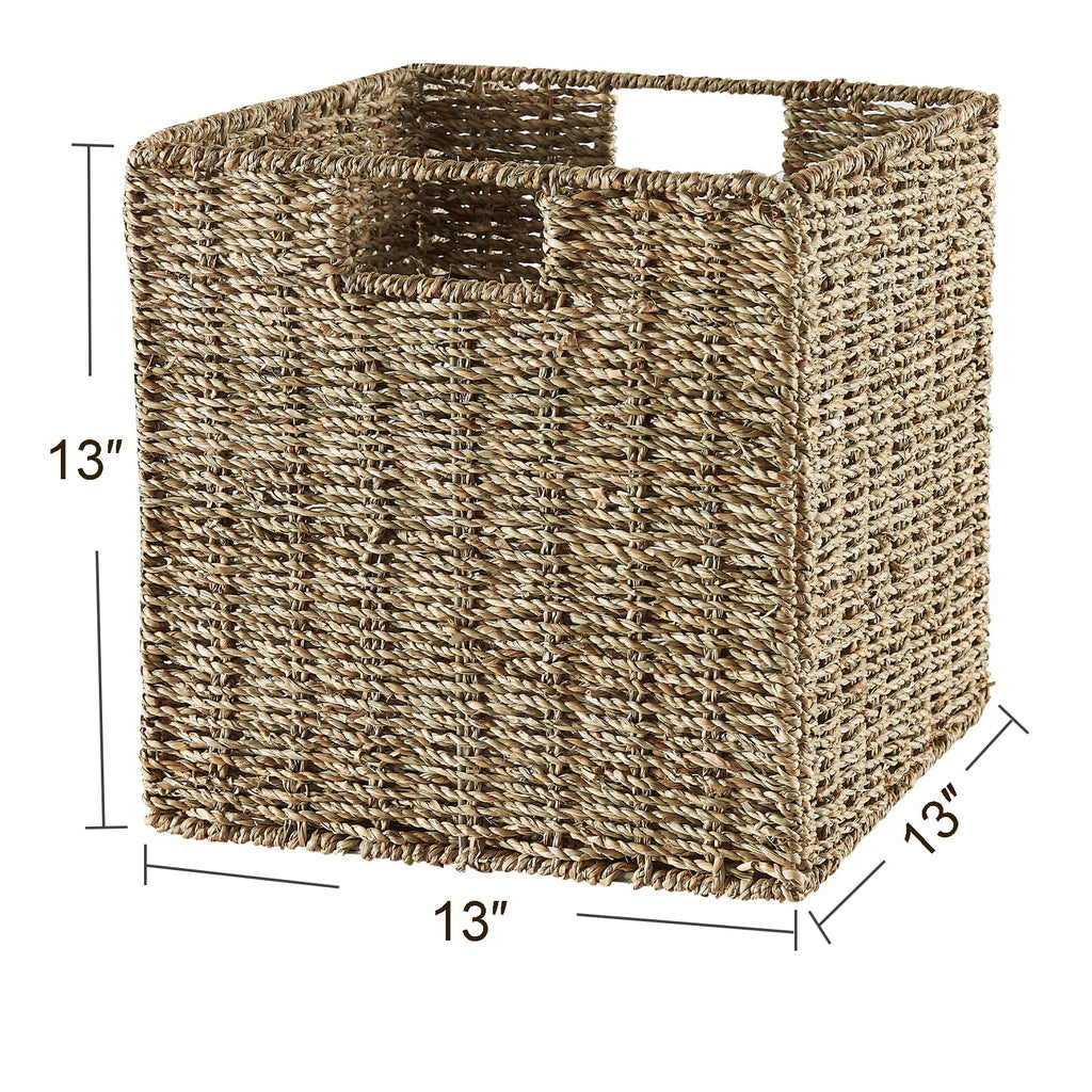 Vagusicc Wicker Storage Basket, Set of 2 Seagrass Storage Baskets, Foldable Wicker Basket 9 Inch Square Cube Storage Bins Storage Baskets for Organizing Shelf Baskets, 9''x9''x9''