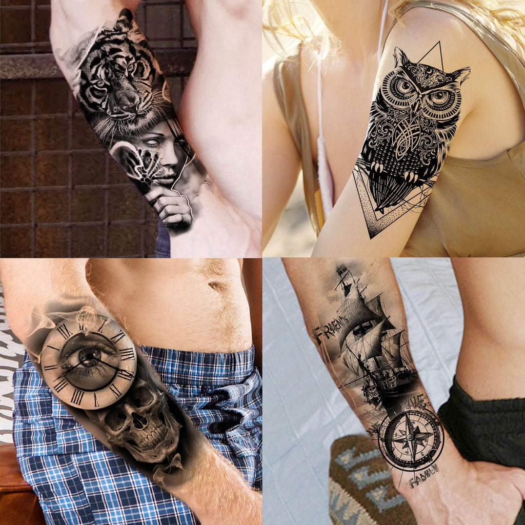 EGMBGM 52 Sheets Tiny Small Temporary Tattoos For Kids Boys Girls, Tribal Animals Butterfly Anchor Compass Tattoo Stickers For Men Women, 3D Cute Flower Fake Face Tatoo Kits Sets For Neck Arm Hands