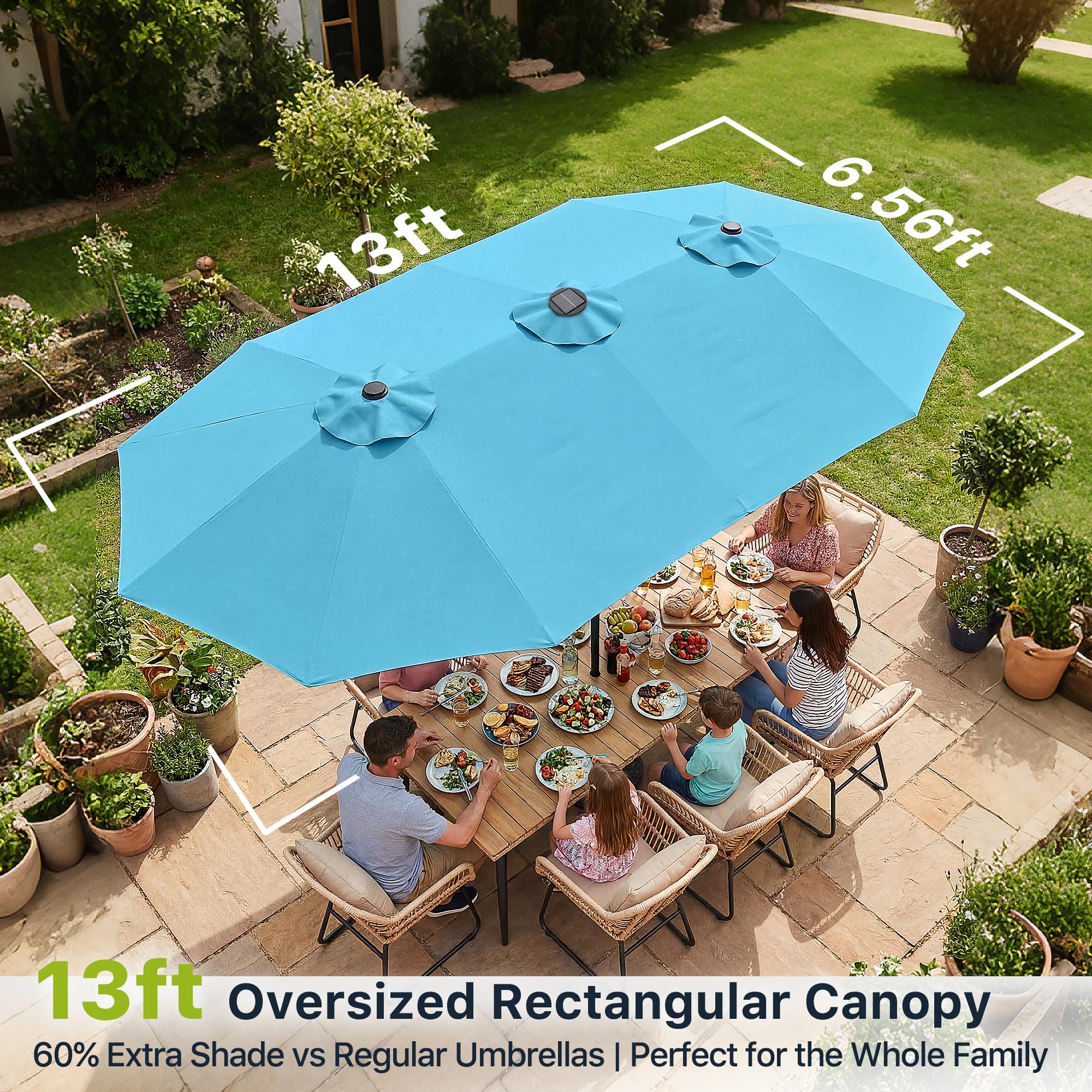 FREE SOLDIER 13ft Patio Umbrella Double Sided Outdoor Umbrella for Patio Table Umbrella with Solar lights for Garden Yard Pool (Beige)