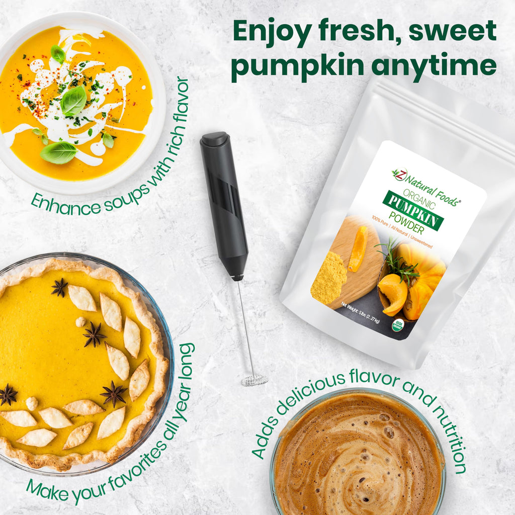 Z Natural Foods Organic Pumpkin Powder - Pure Powdered Pumpkin for Delicious Pumpkin Spice Latte, Baking, Smoothies, Juice, Puree - Dried Sweet Vegan Pumpkin Powder, Gluten Free, Kosher, 1 lb