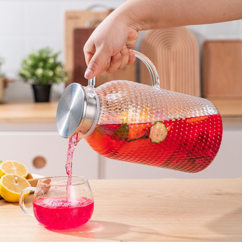 Karafu 68 Oz/2 Liter Glass Pitcher with Lid, Heat Resistant Water Jug for Hot/Cold Water, Ice tea and Juice Beverage