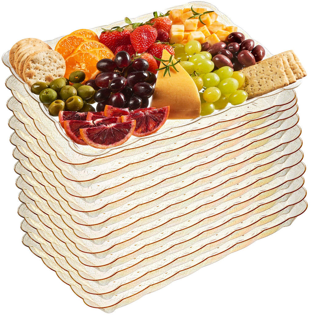 Plasticpro Plastic Serving Trays - Serving Platters Rectangle 9X13 Disposable Party Dish 4 Black Trays