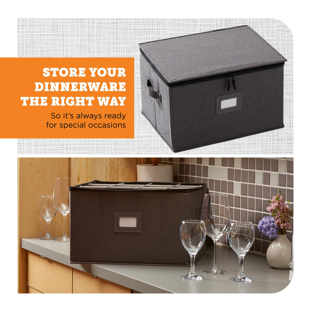storageLAB Wine Glass Storage Containers, Hard Shell Organizer for Stemware and Glassware Sets, Stackable Wine Glass Storage Box with Dividers for Kitchen and Moving Supplies - 1 Pack, Cream