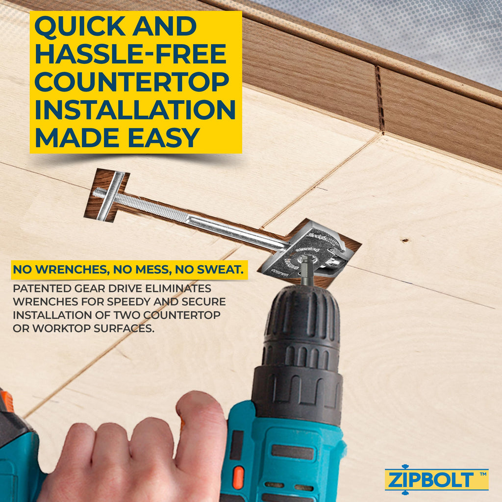 Zipbolt 10.800 Countertop Miter Connector — 20 Piece Joint Fastener Drawbolt Pack with 5mm Hex Bit for Joining Countertops, Butcher Blocks, Furniture, and More - Single-Handed Tightening