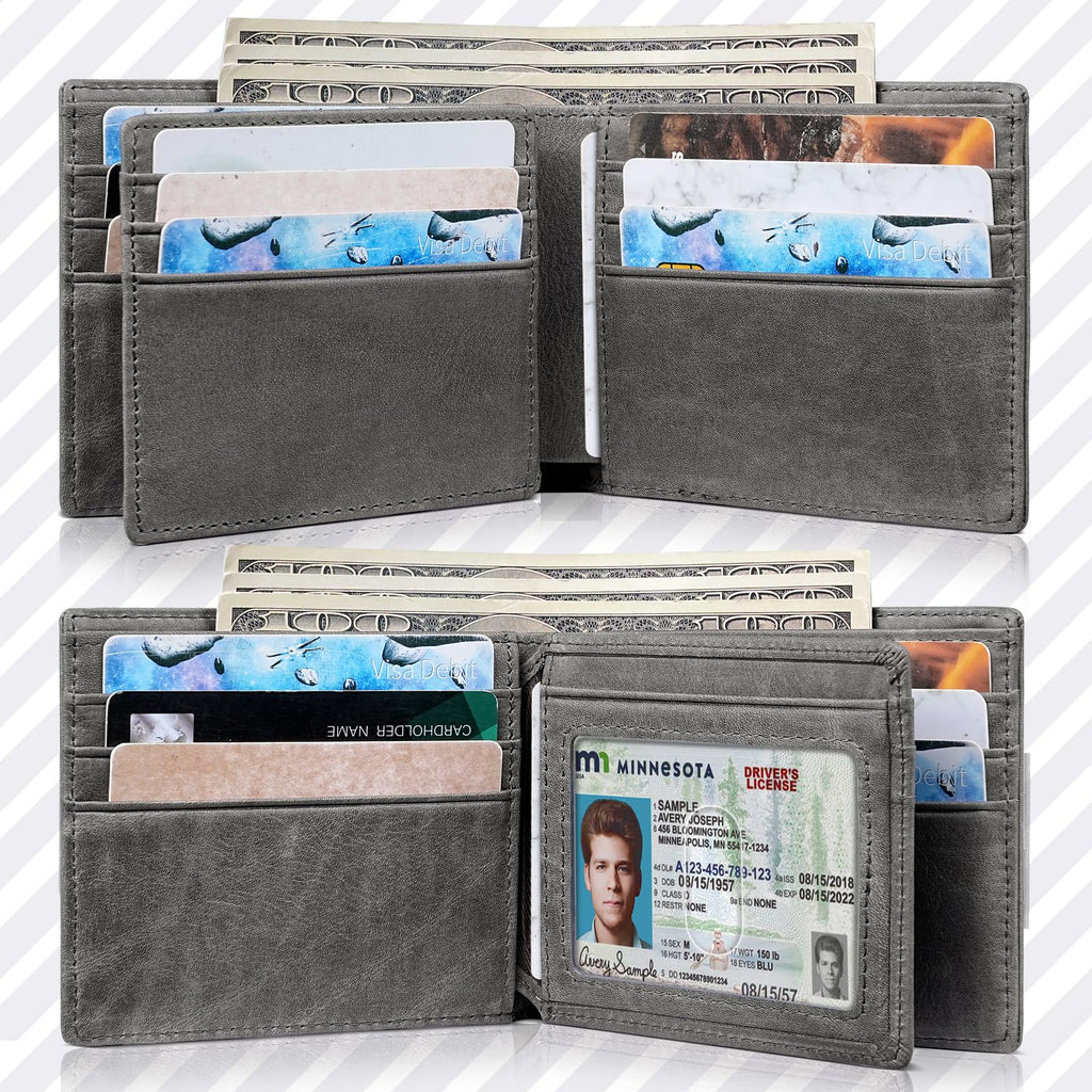 Artpaxy Mens Wallet Genuine Leather Bifold RFID Blocking Wallet for Men with 1 ID Window 13 Card Holders 2 cash pockets 1 Gift Box