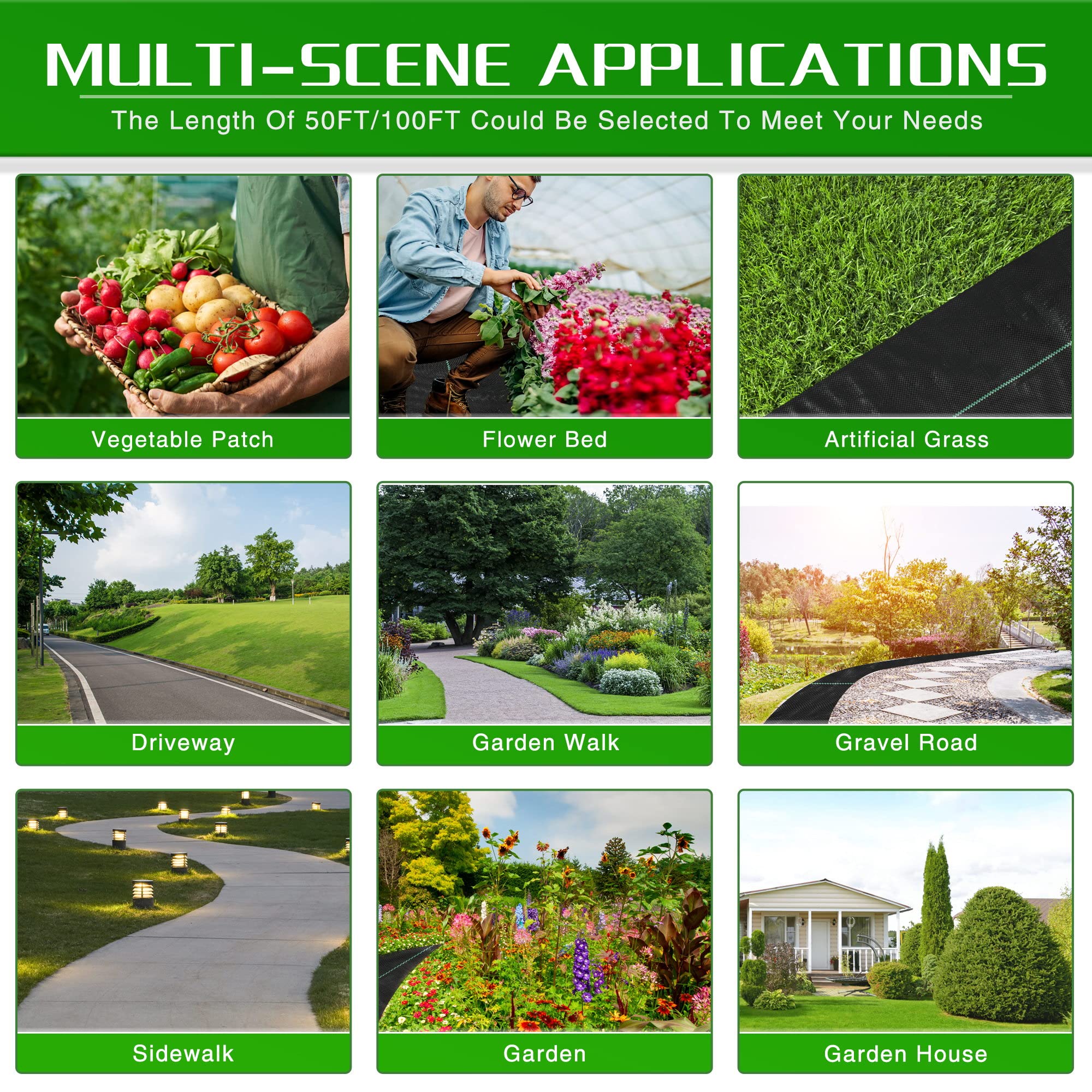 Weed Barrier Landscape Fabric Heavy Duty, 1.3FT x 50FT Thicken Garden Fabric Weed Mats, Weed Control Garden Cloth, Woven Geotextile Fabric for Garden Beds, Underlayment, Commercial Driveway