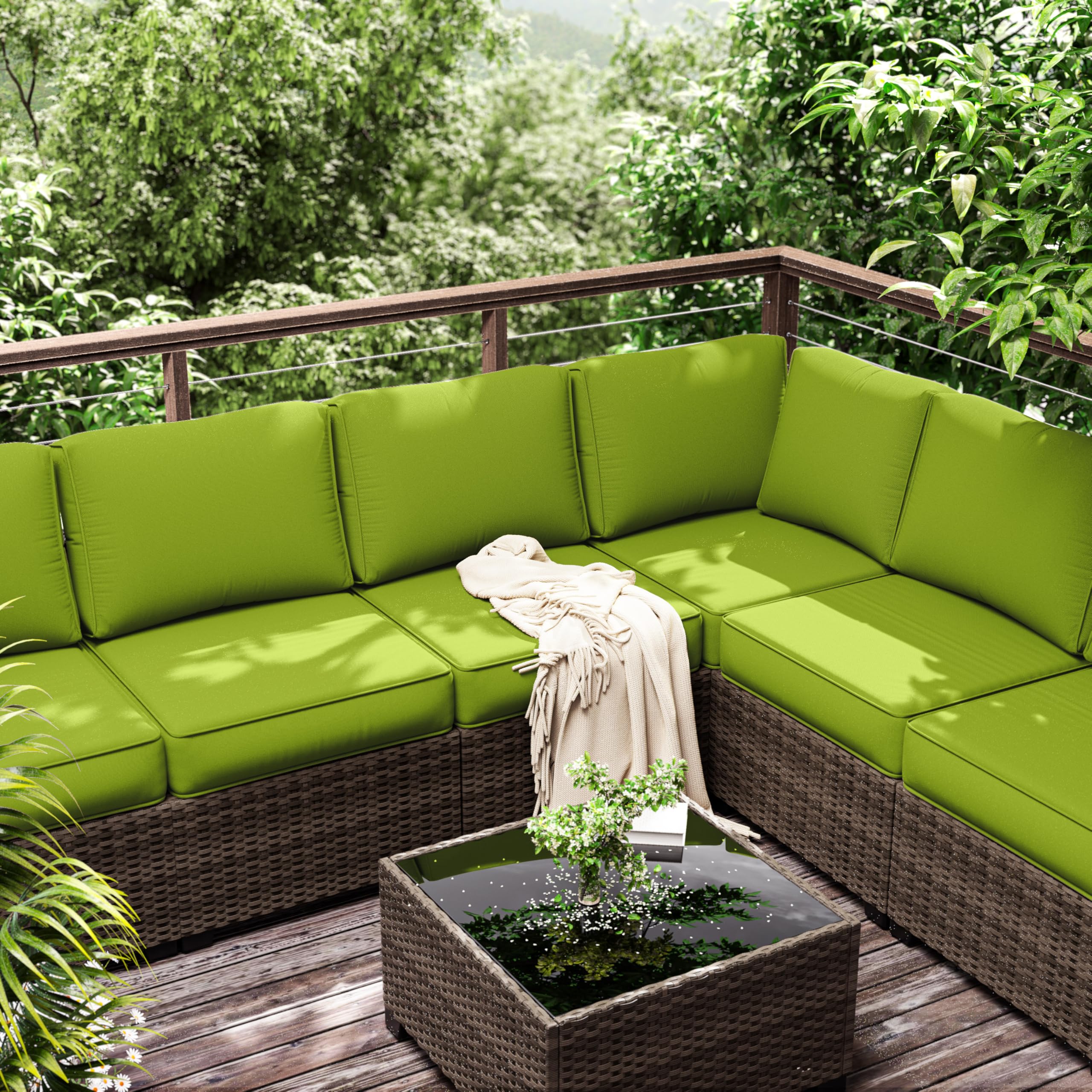 Outdoor Furniture Replacement Cushions, 5" Foam Foam High-Density, Fits 6-seat Sectional Rattan Conversation Set, 14 Piece Patio Water-Resistant Replacement Sofa Cushions, Liner&Cover
