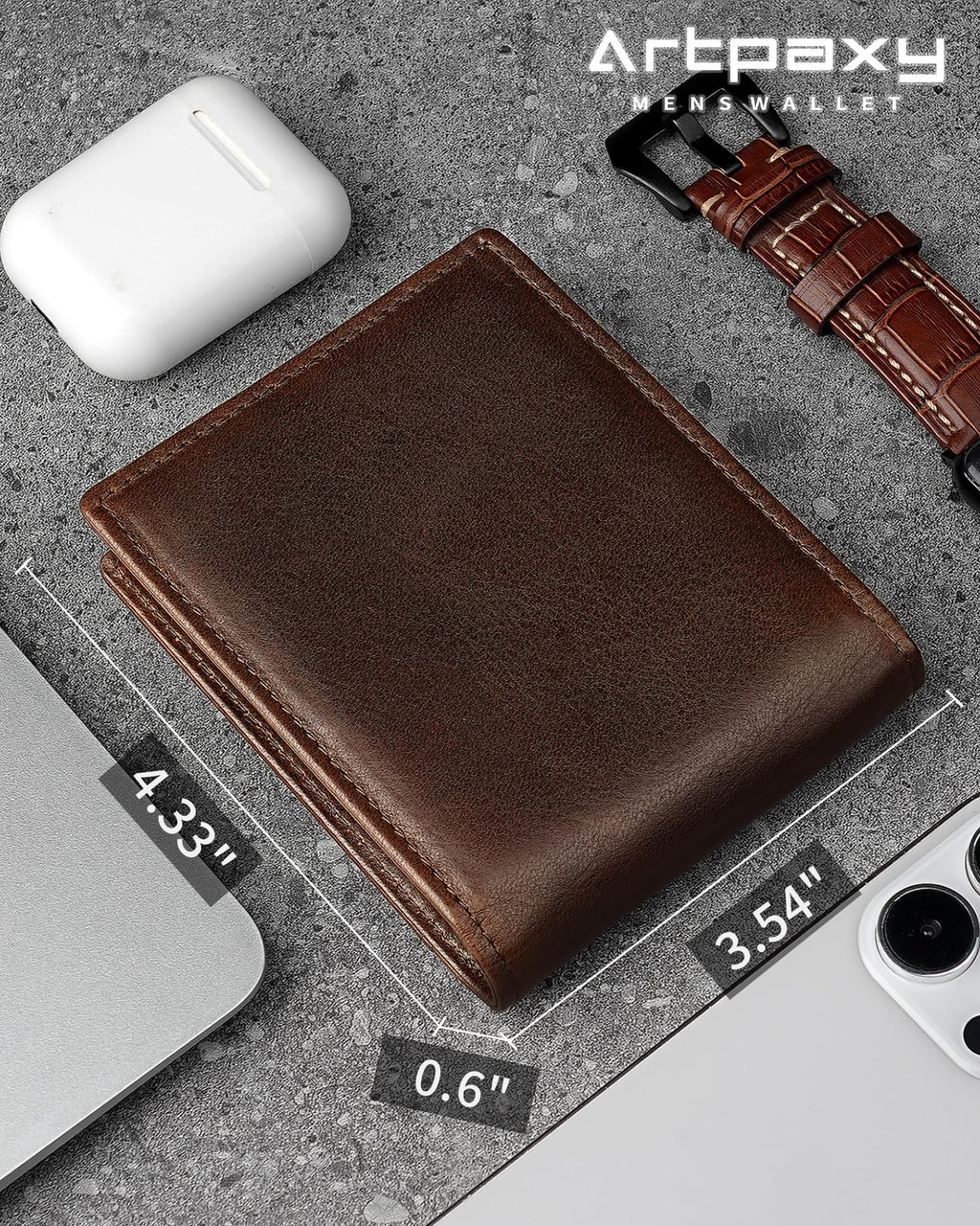 Artpaxy Mens Wallet Genuine Leather Bifold RFID Blocking Wallet for Men with 1 ID Window 13 Card Holders 2 cash pockets 1 Gift Box