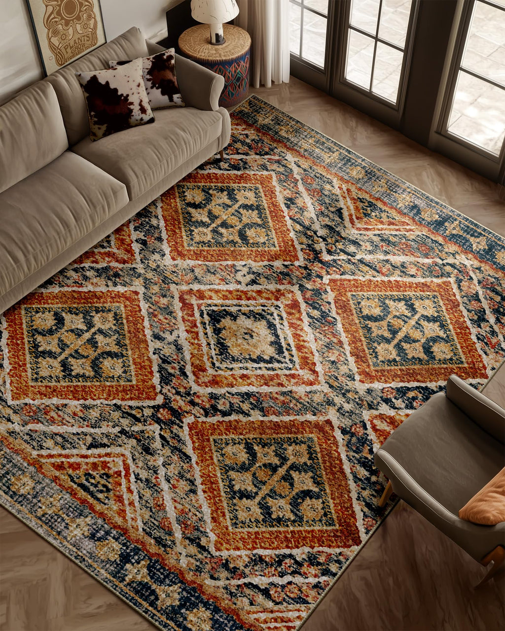 BESTSWEETIE Area Rug 2x3 Rug Machine Washable Non-Slip Low Pile Print Pattern Western Rug for Living Room Bedroom Entryway Tribal Series-Abstract/Cowhide