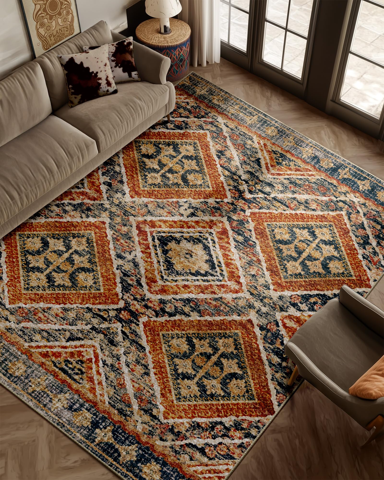BESTSWEETIE Area Rug 2x3 Rug Machine Washable Non-Slip Low Pile Print Pattern Western Rug for Living Room Bedroom Entryway Tribal Series-Abstract/Cowhide