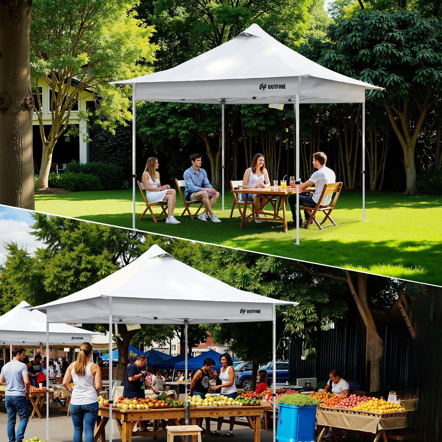 OUTFINE 10×10 Pop Up Canopy-Heavy Duty Canopy Tent with Sturdy Metal Frame(8×8 Base), Carrying Bag, Sandbags×4,Tent Stakes×8 for Events,Camping&Parties(White,10 * 10FT)