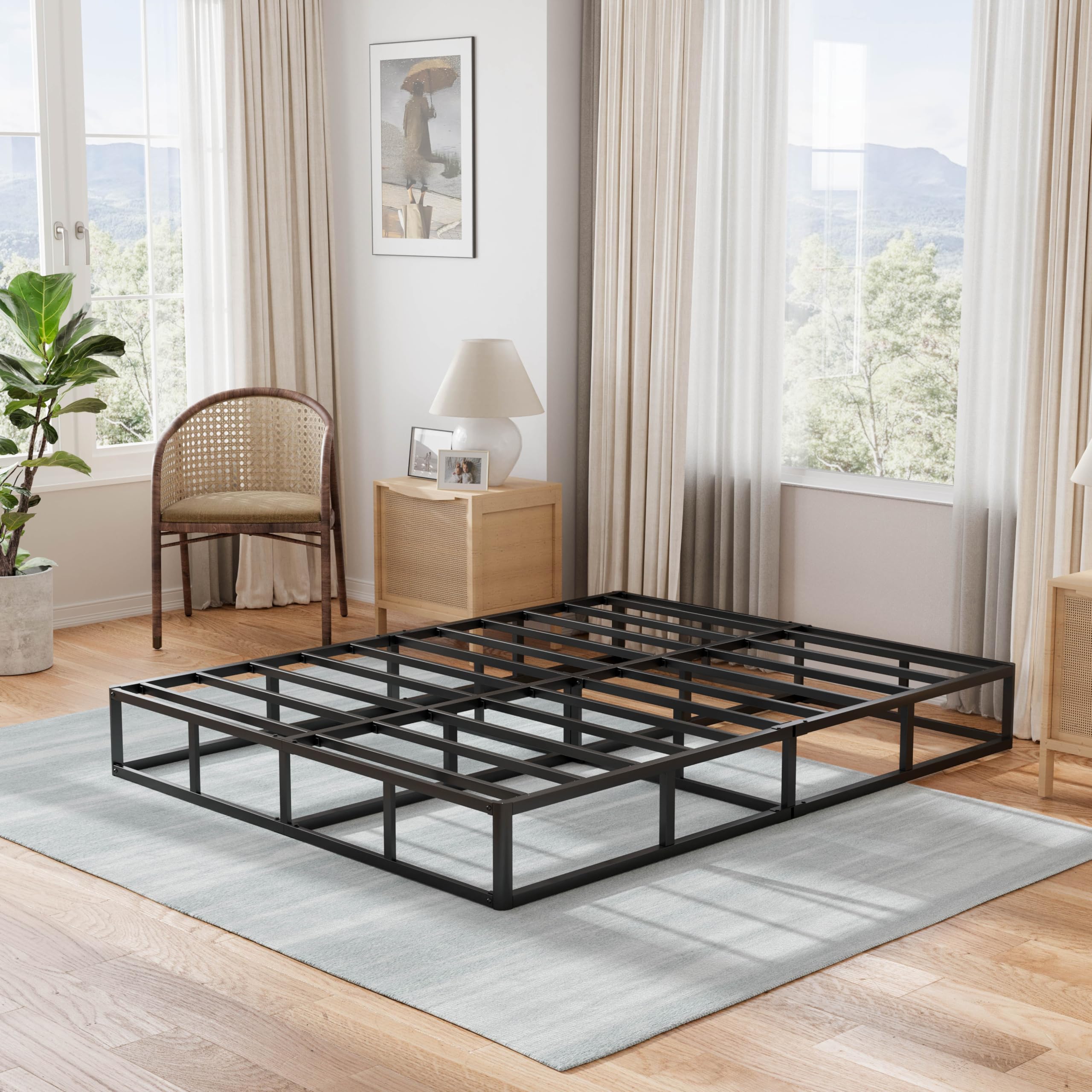 HUEIIS Box Spring Twin Size, 7 Inch Low Profile Metal Frame Mattress Foundation, 3000 lbs Heavy Duty Boxspring with Fabric Cover, Easy Assembly, Noise Free, Non-Slip