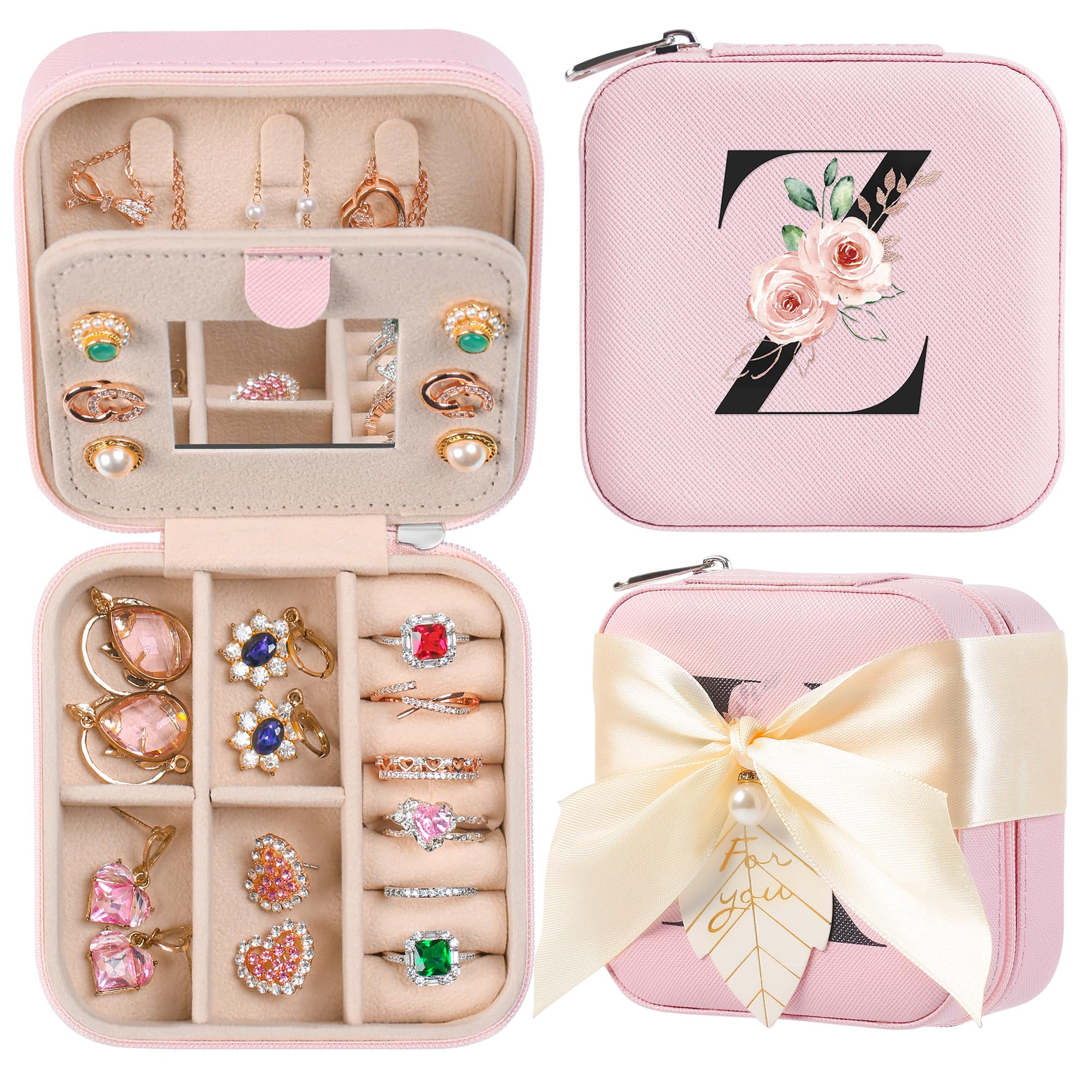 AYGXU Travel Jewelry Box for Women and Girls - Small Case With Initial A-Z - Teacher Gifts