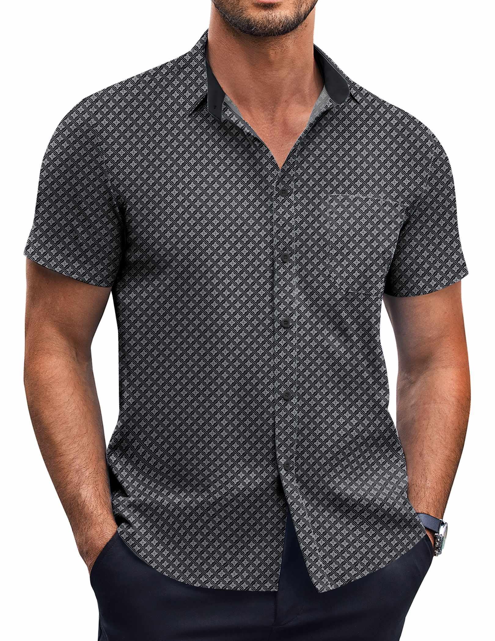 COOFANDY Mens Short Sleeve Button Down Shirts Wrinkle Free Dress Shirts Casual Polka Dot Print Shirt with Pocket