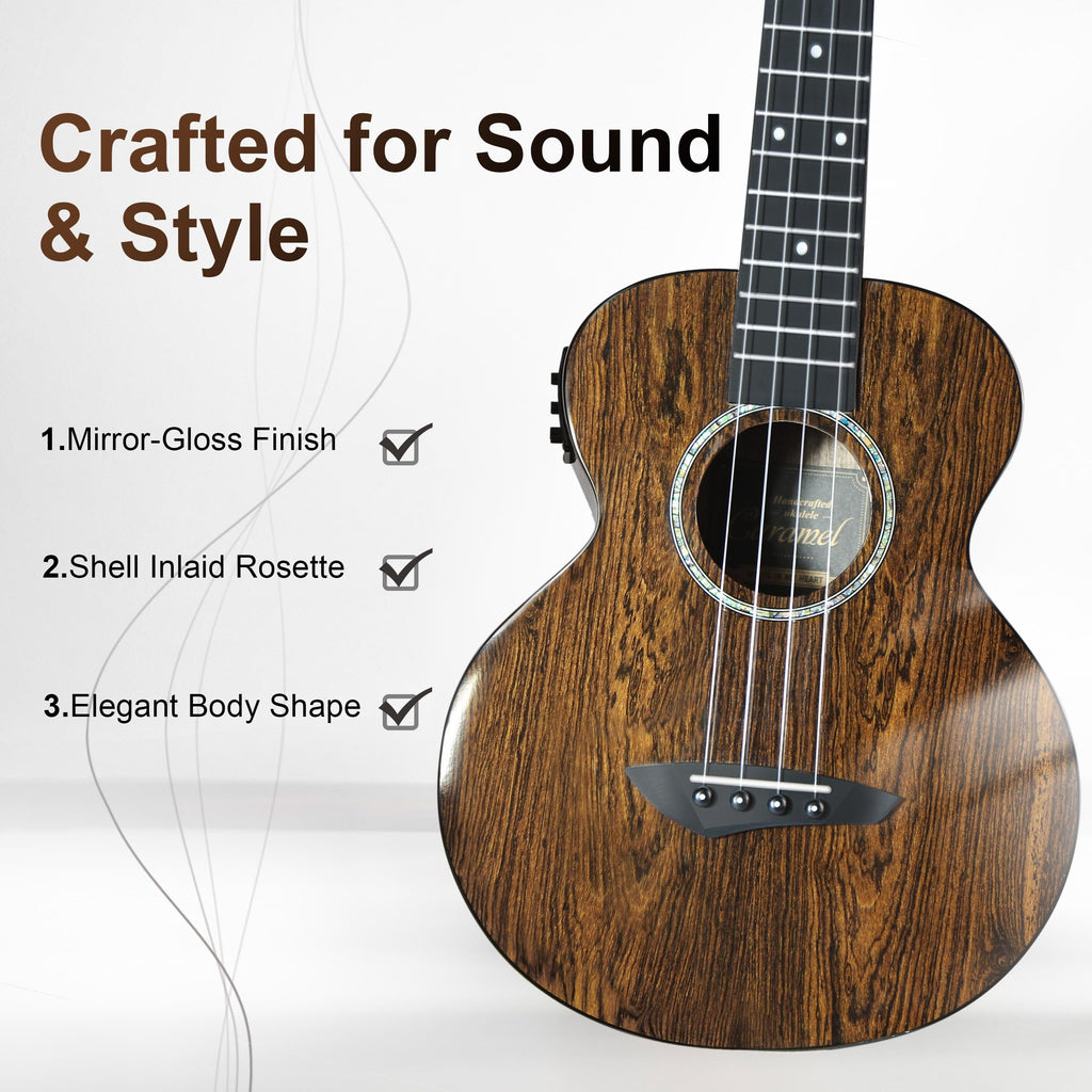 Caramel TEG95 Butterfly Bocote Glossy Tenor Acoustic & Electric Ukulele | 26-inch Handmade Professional Ukelele Kit with Accessories
