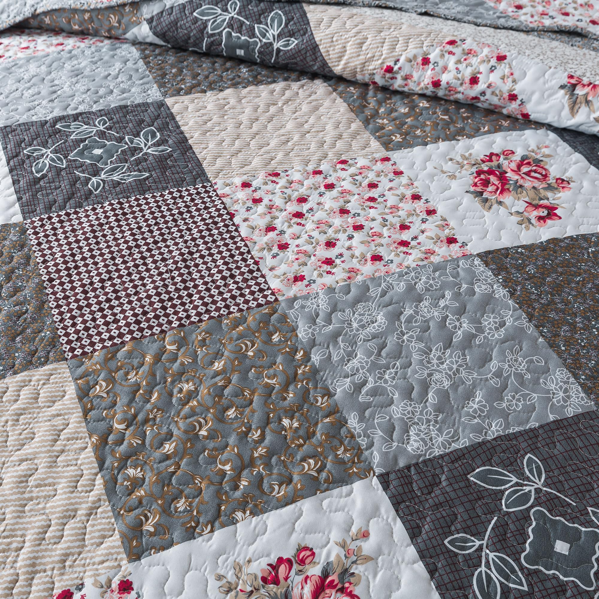 HoneiLife Quilt Sets Twin Size - 2 Piece Microfiber Quilts Reversible Bedspreads Patchwork Coverlets Floral Bedding Set All Season Quilts with Blue and White Porcelain Pattern